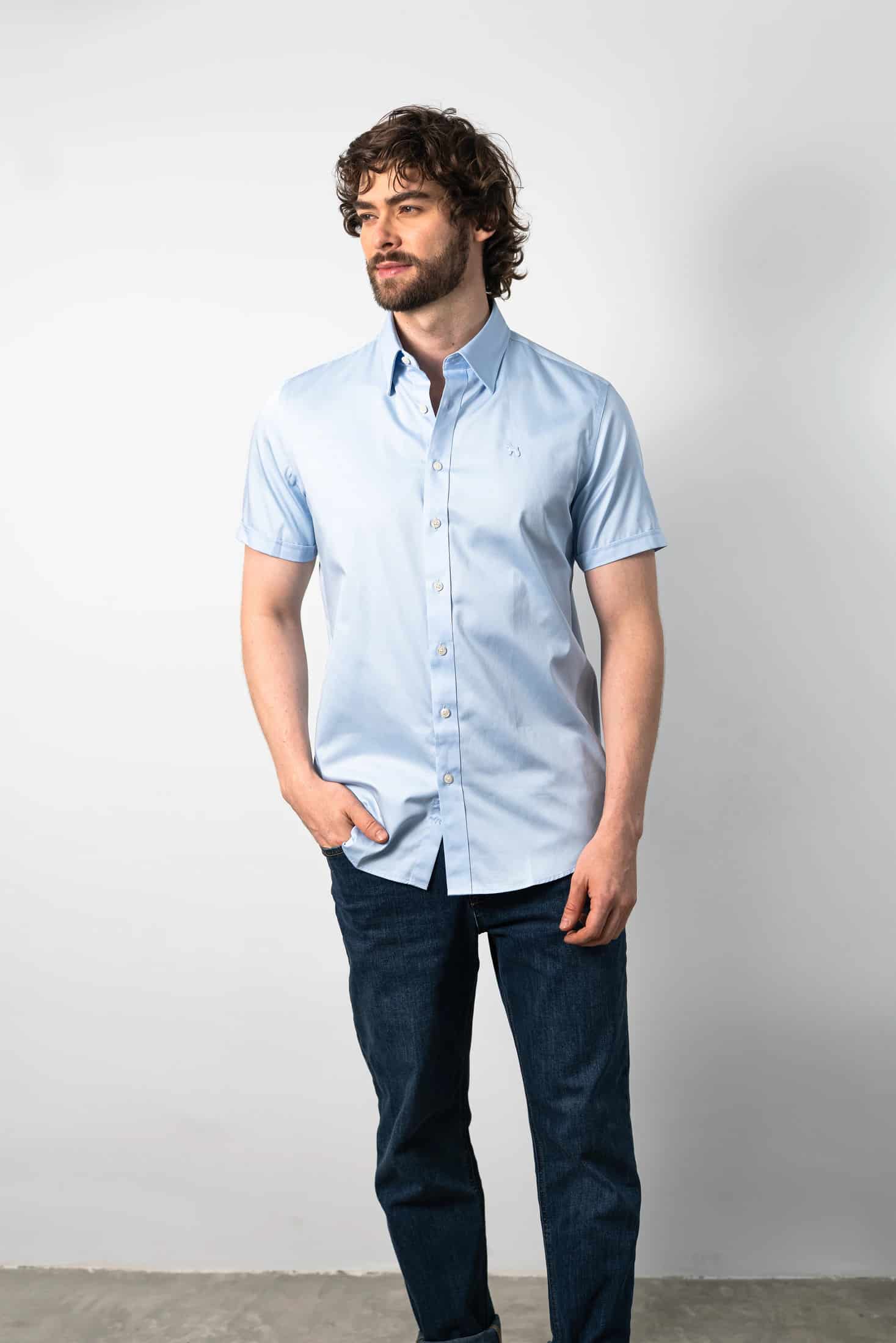 Camisa Manga Corta Azul Celeste - miniatura 4