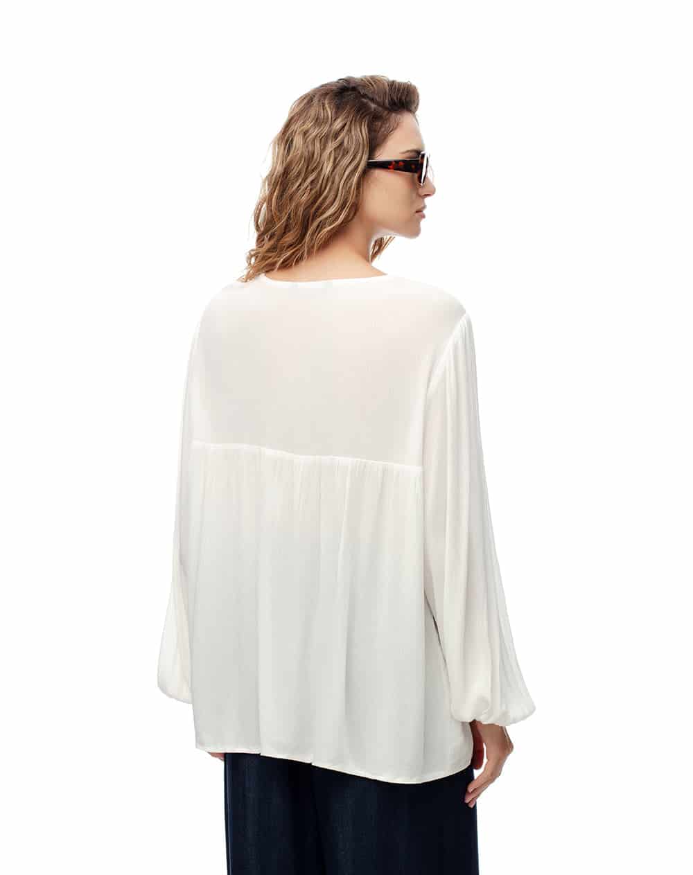 Camisa oversized manga larga blanca mujer - miniatura 3