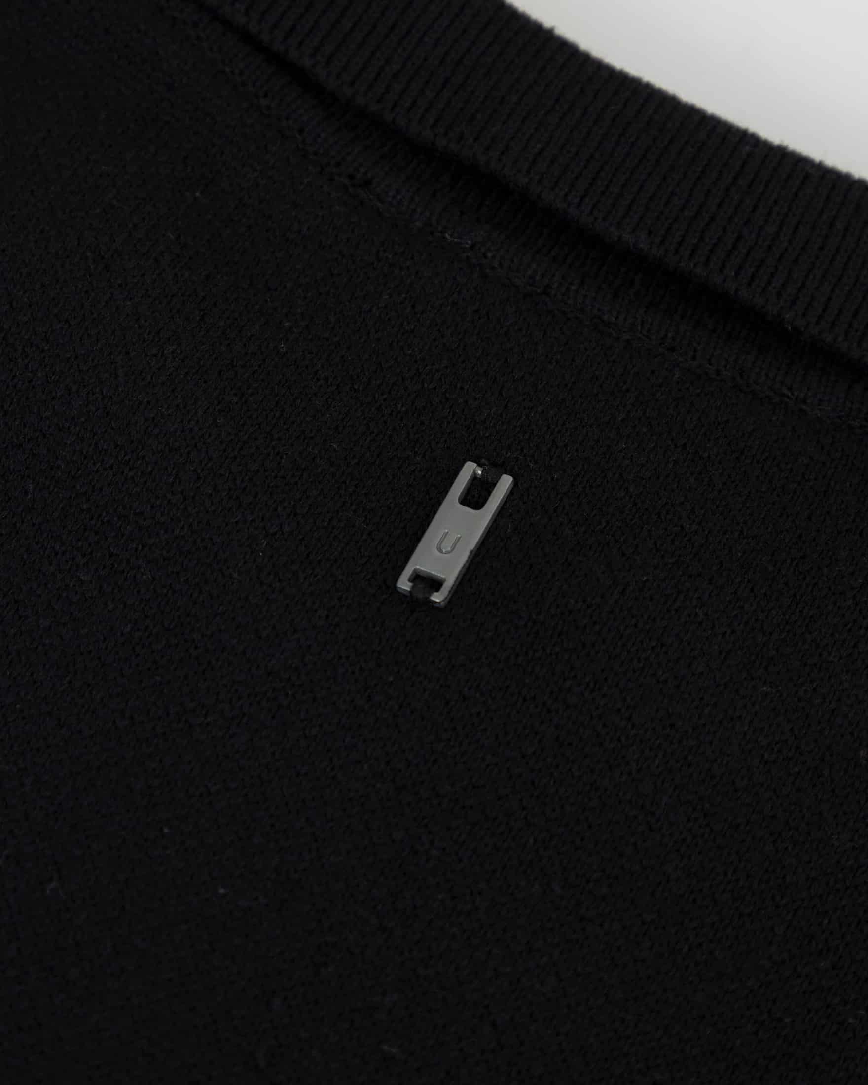 Line Knit Zip Up Long Sleeve Polo Shirt Black - miniatura 6
