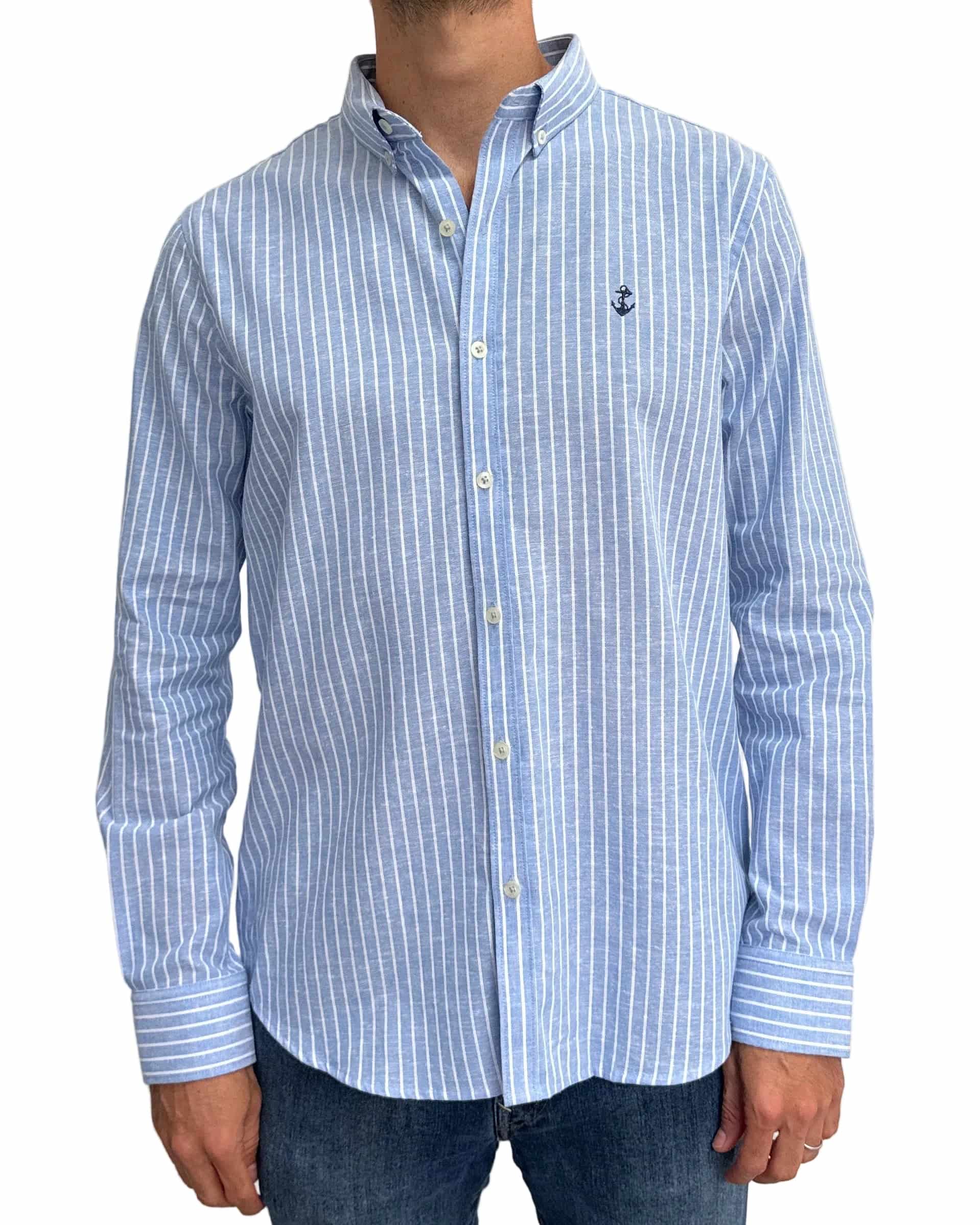 Camisa de Lino Azul Claro y Rayas Blancas - miniatura 2