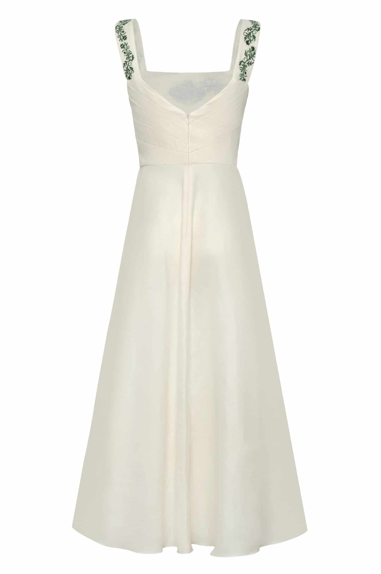 Noelia Embroidered Linen Midi Dress / Ivory Green Buganvilias - miniatura 3