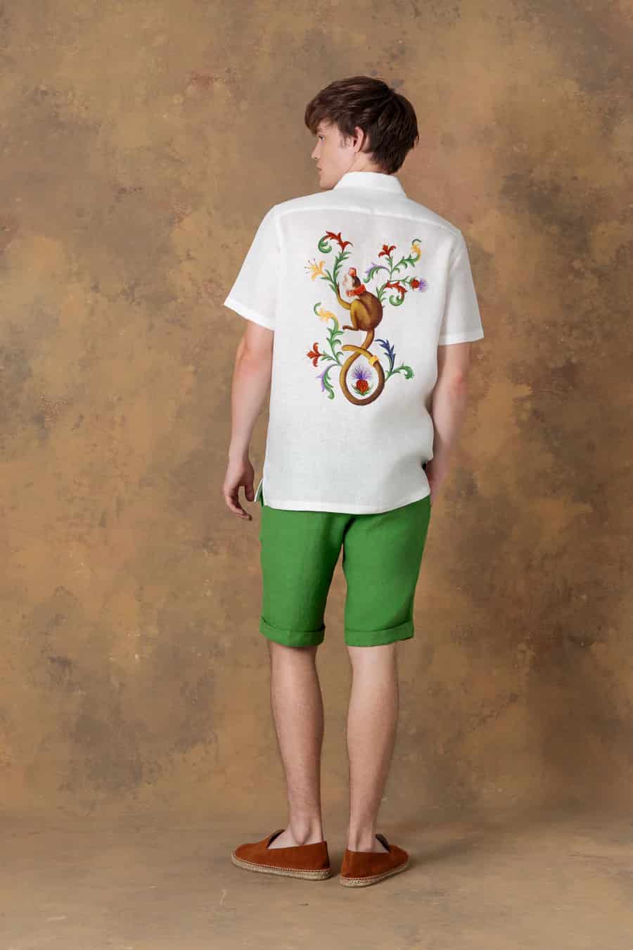 Men's linen shirt bowling satyr white - miniatura 8