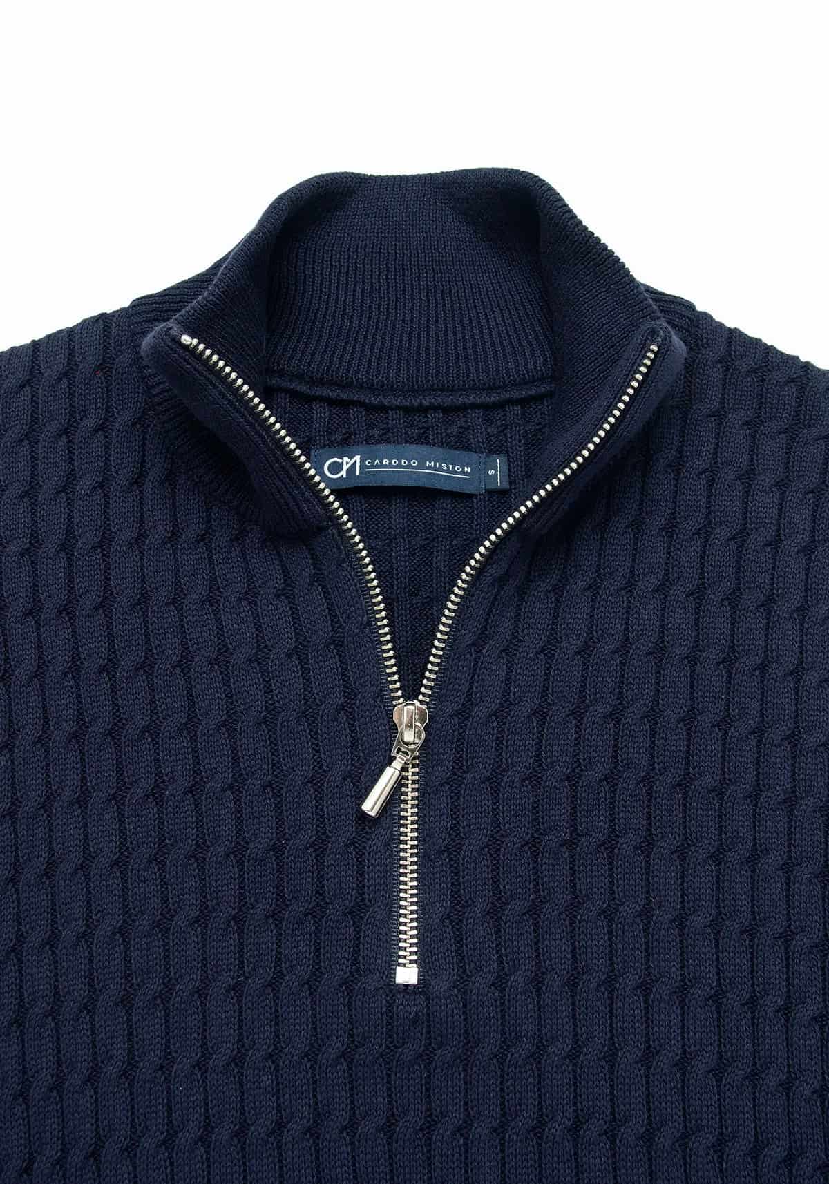 Saco Trenzado Half Zip Algodón Azul Oscuro - miniatura 2