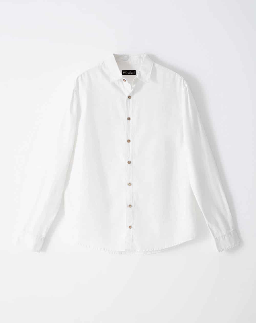 Camisa manga larga regular lino blanca hombre - miniatura 6