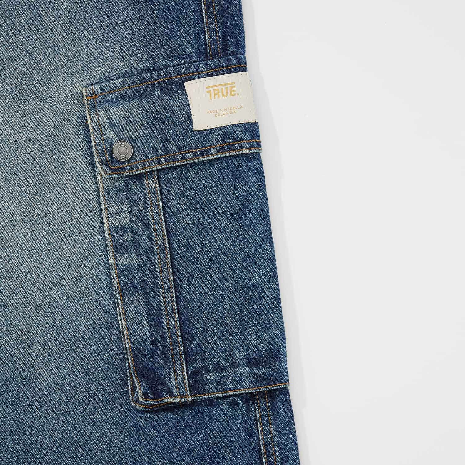 Cargo Multi-Pocket Denim Pants - Deep Blue - miniatura 7