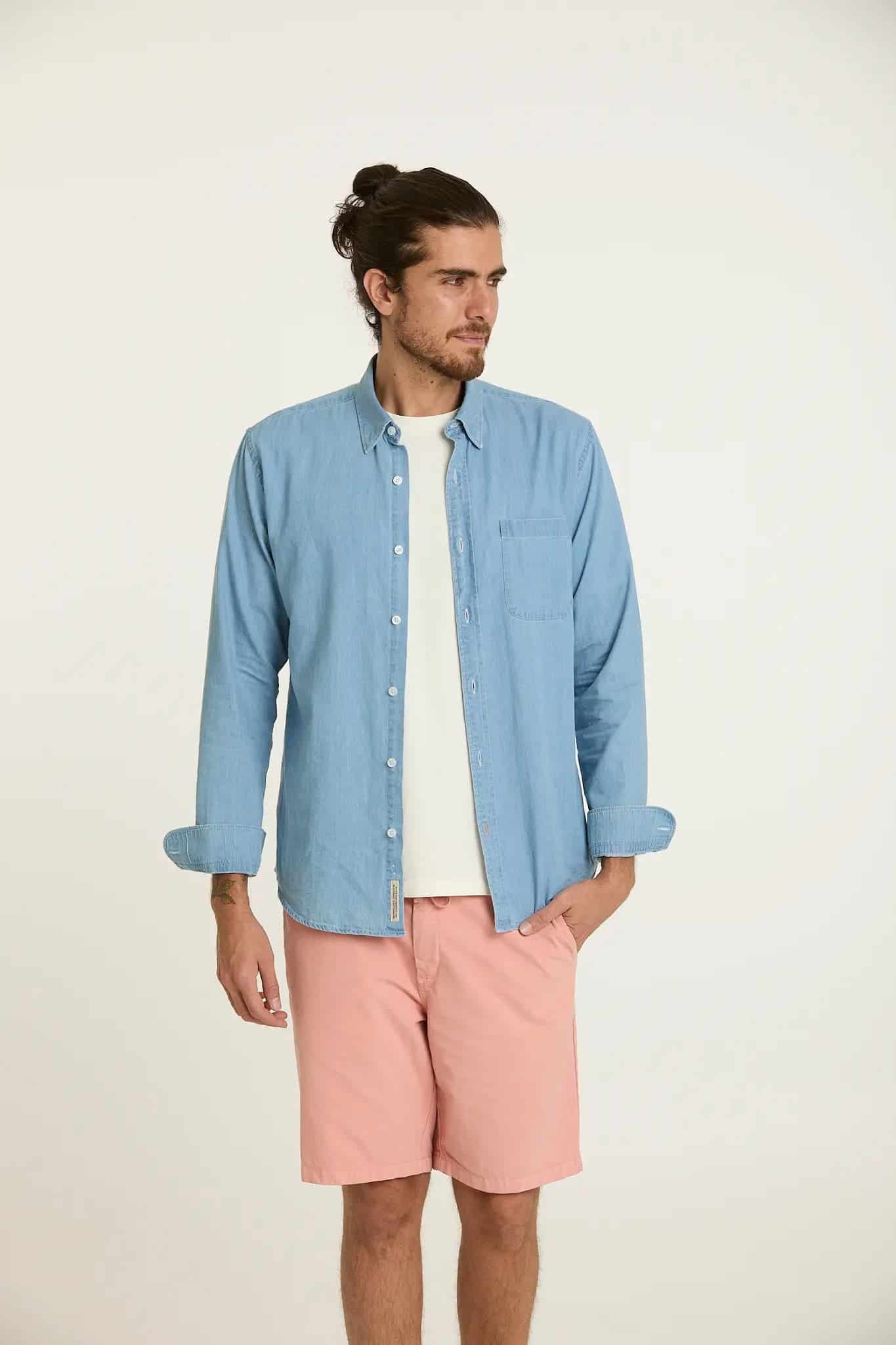 Camisa Jean Button Down Azul Claro - miniatura 5