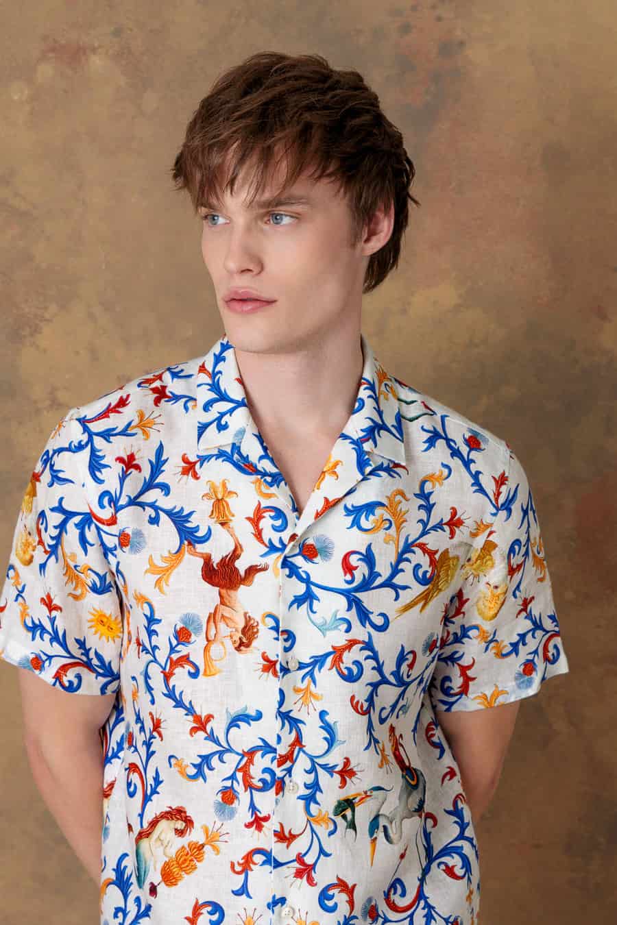 Men's shirt linen bowling chiron white - miniatura 4