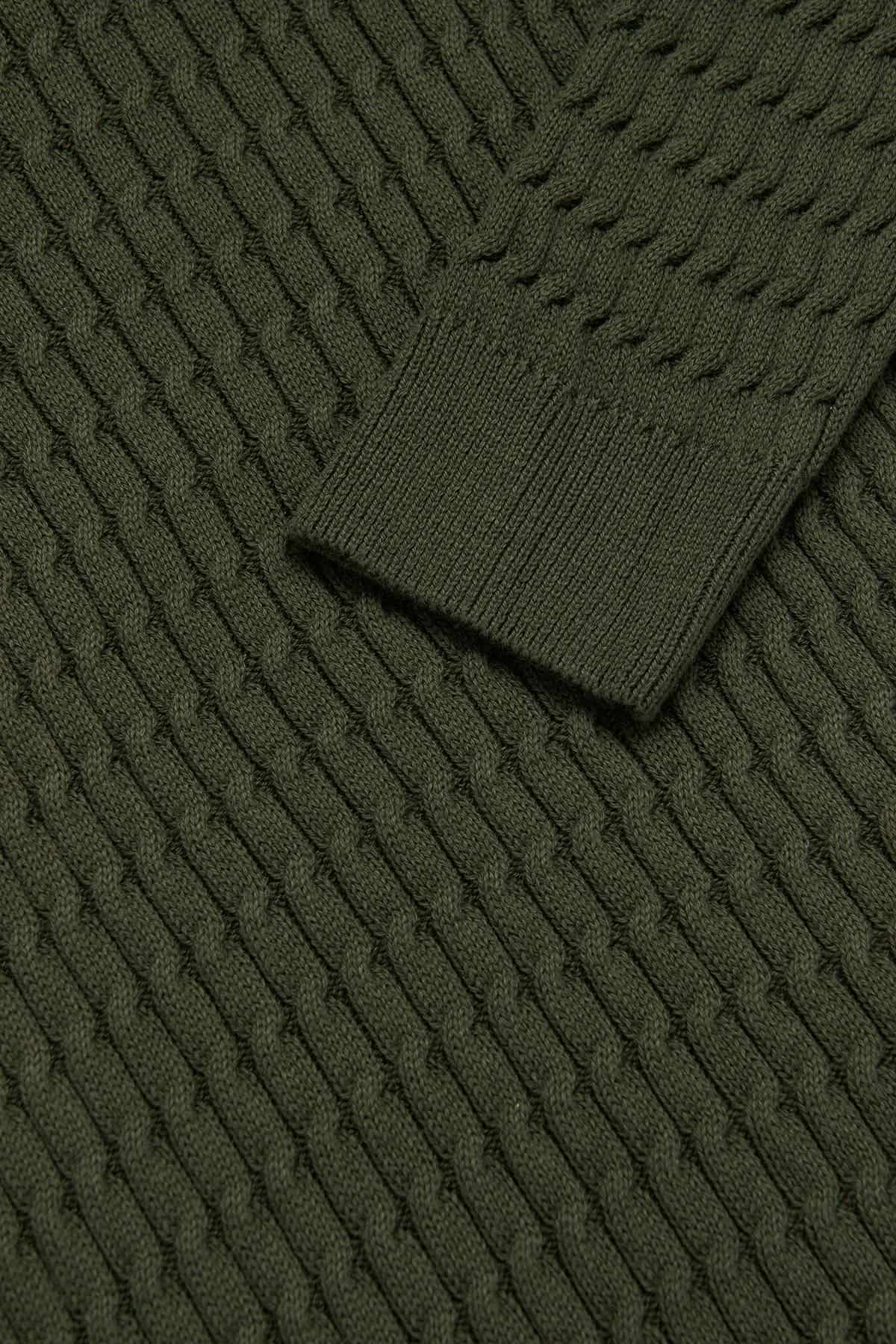 Saco Trenzado Half Zip Algodón Verde Militar - miniatura 3