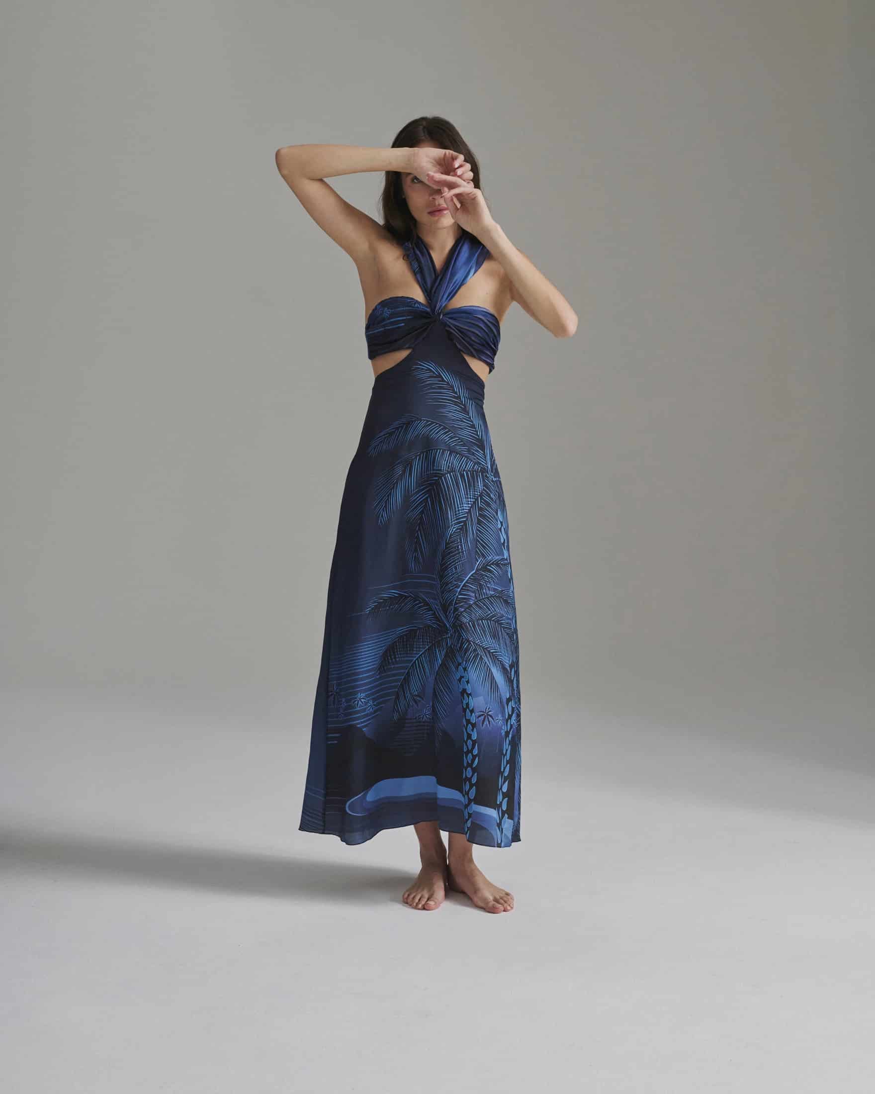 Santo Tomás Martellato Silk Dress / Navy Tropical Landscape - miniatura 1