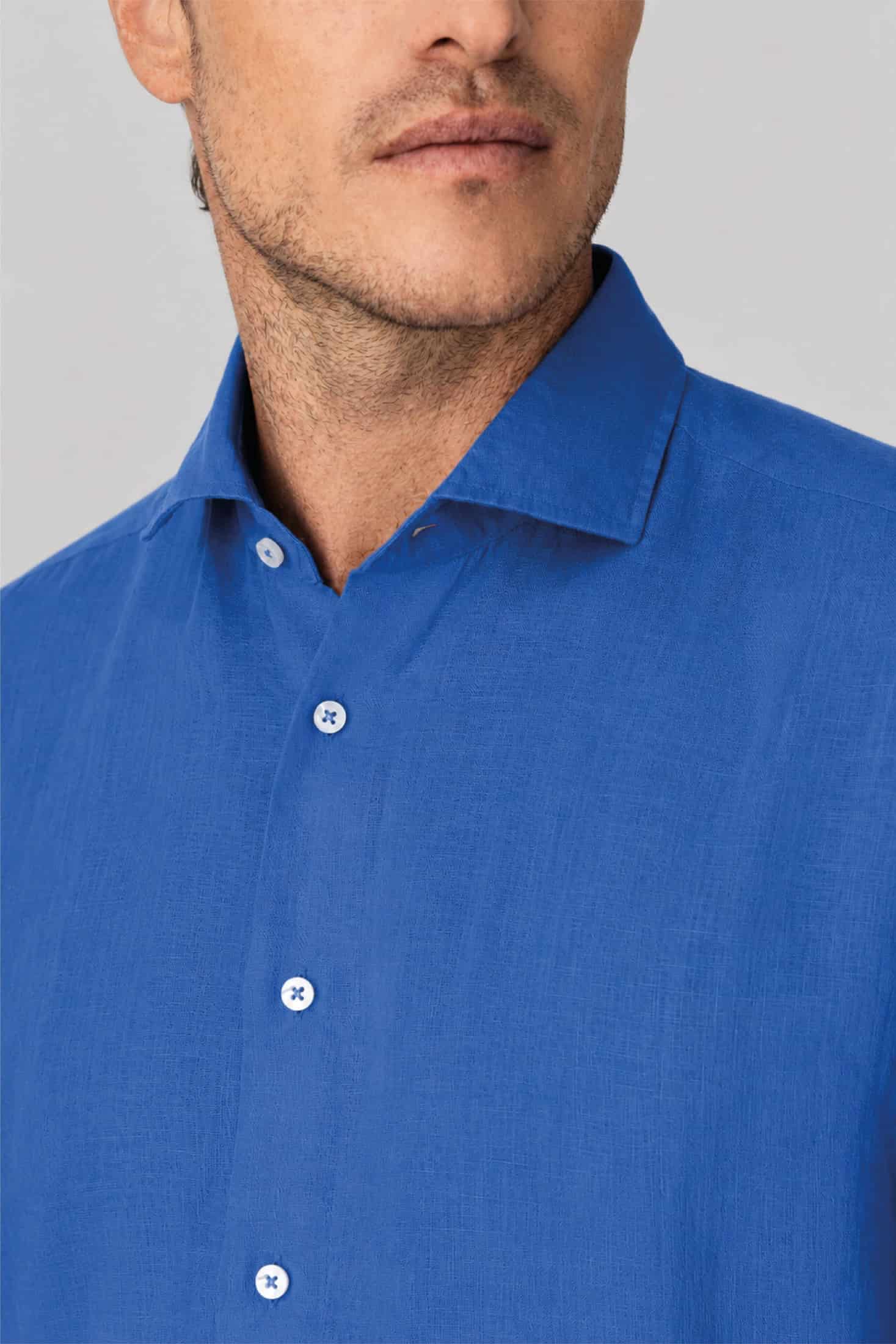 Men's linen shirt sky blue basic - miniatura 2