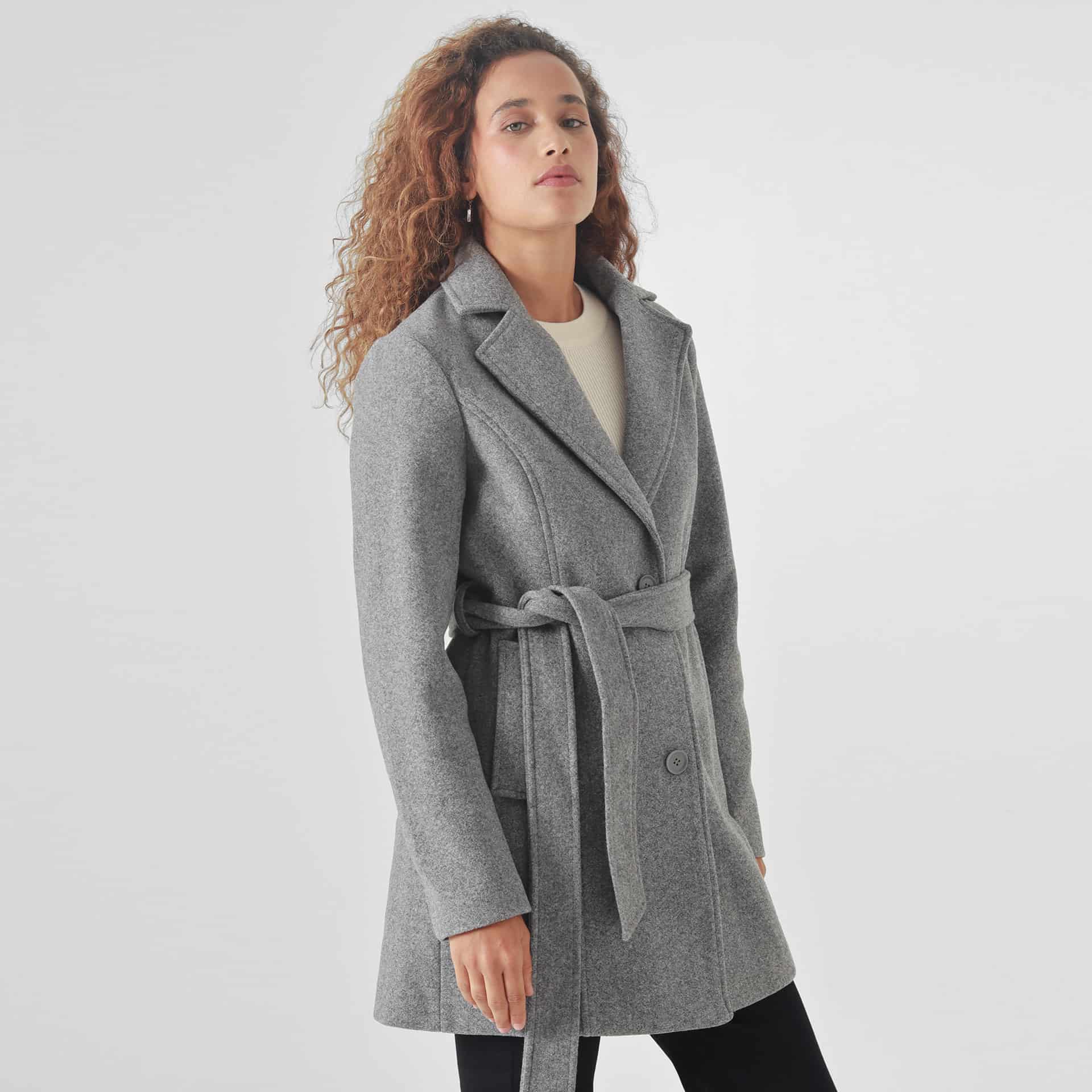 Chaqueta abrigo manga larga cuello solapa con lazo - miniatura 8