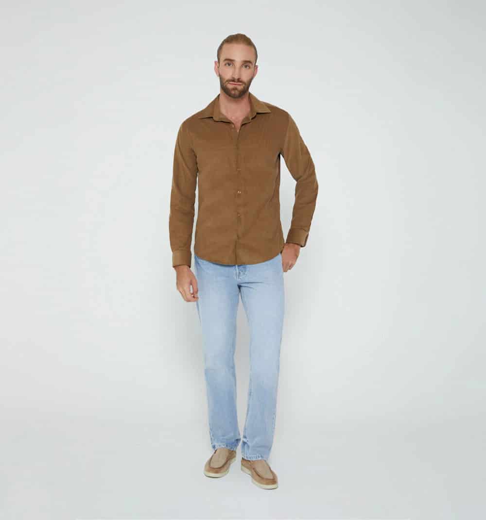 Camisa para hombre  con tela corduroy - miniatura 6