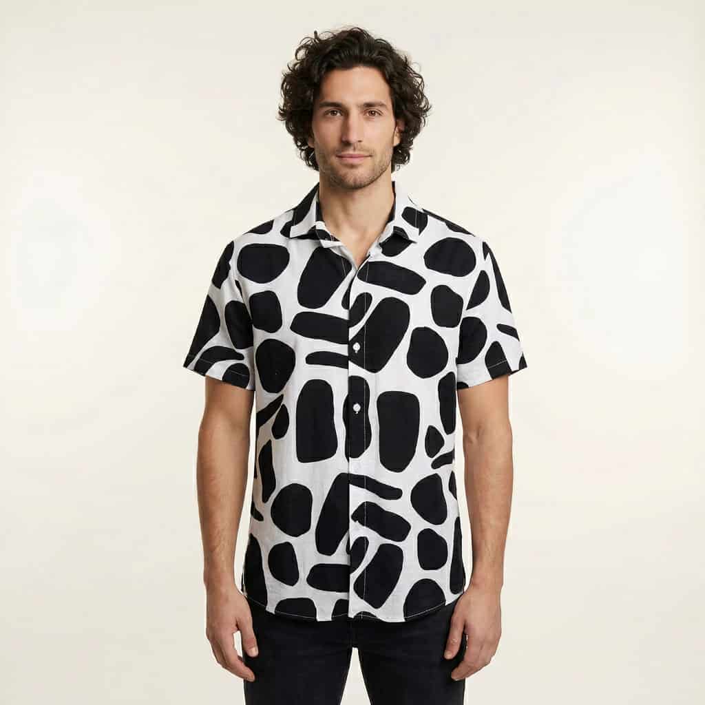 Camisa Cuello Clasico Estampada Blanco/Negro JO021 - miniatura 1