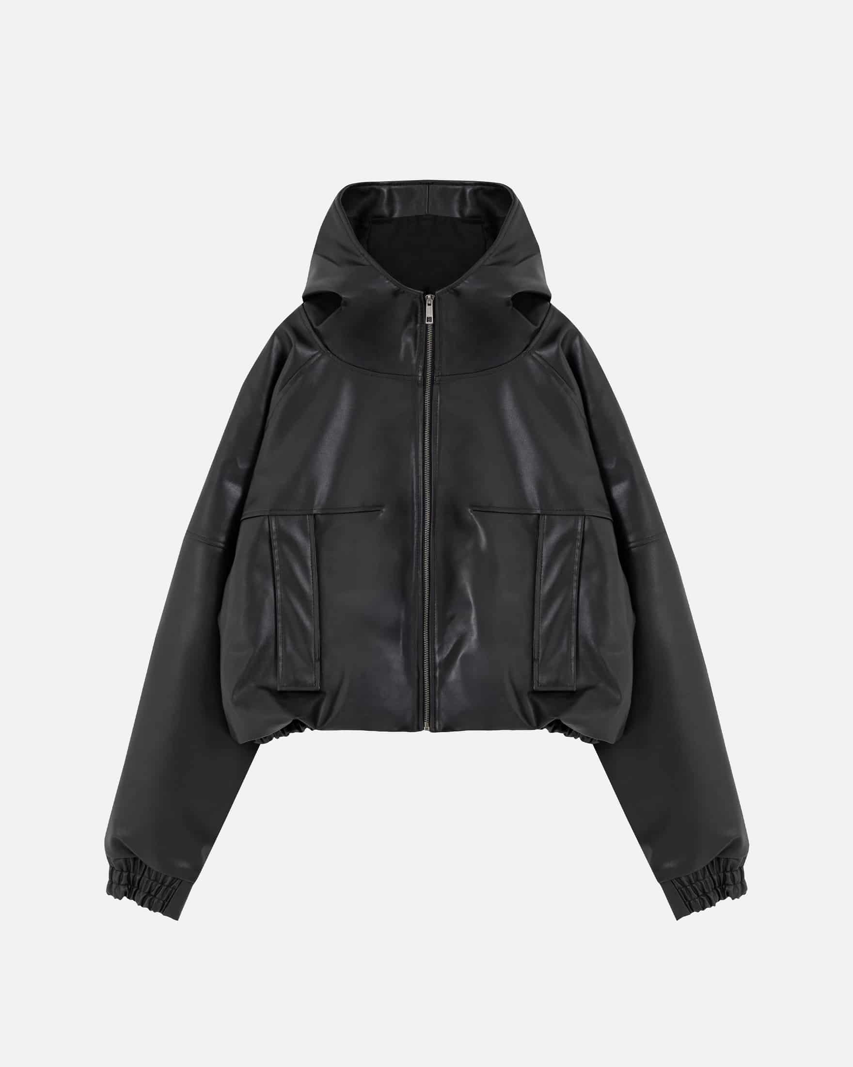 Basics UNDRGLD Leather Zip Up Hoodie Jacket Black - miniatura 1