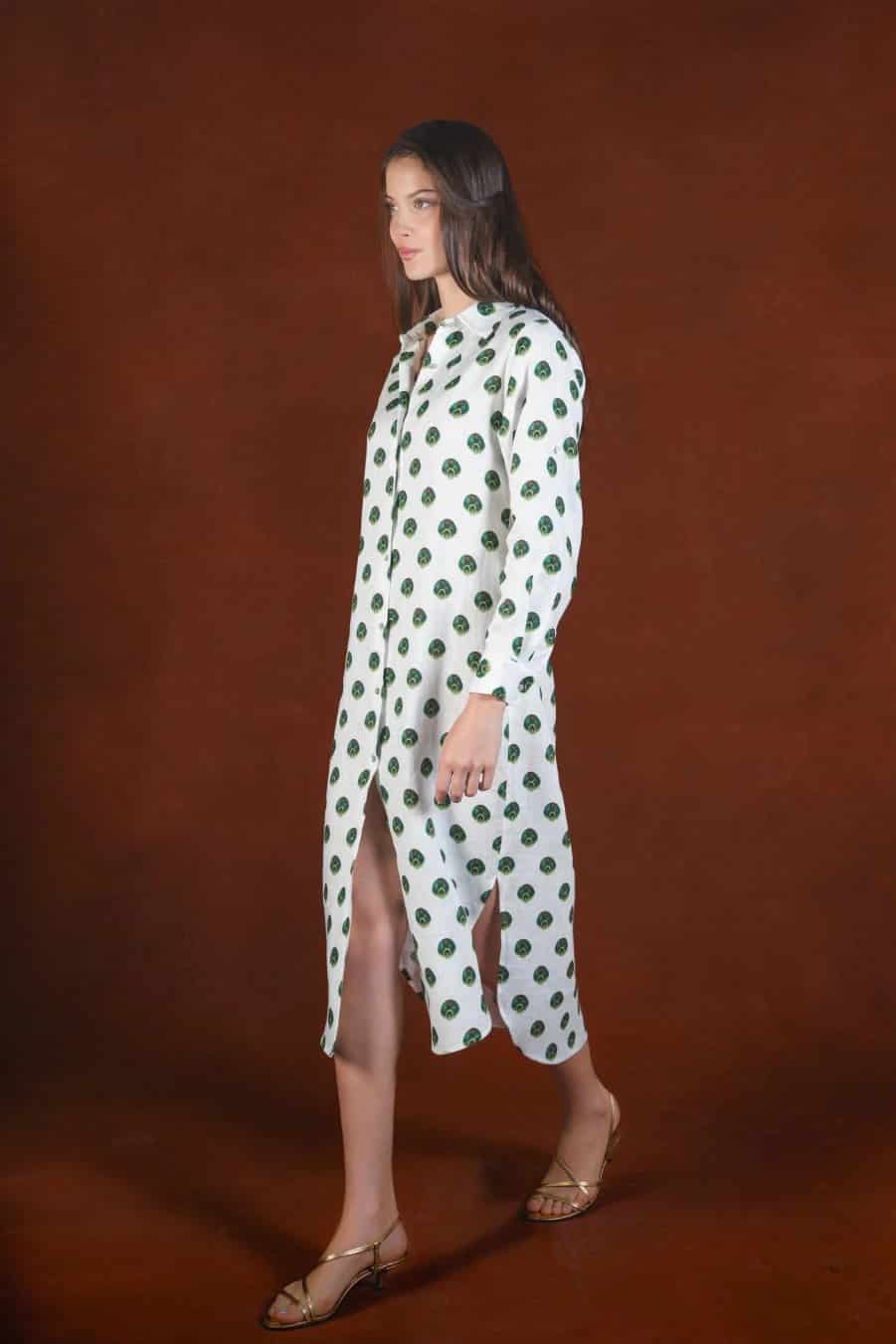 Women's Ventaglio linen shirt dress white - miniatura 1