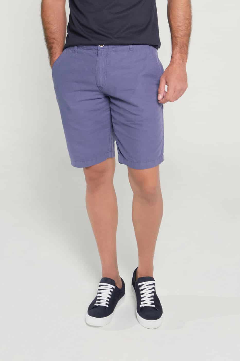Bermuda Slim Fit Lino Azul Medio - miniatura 2