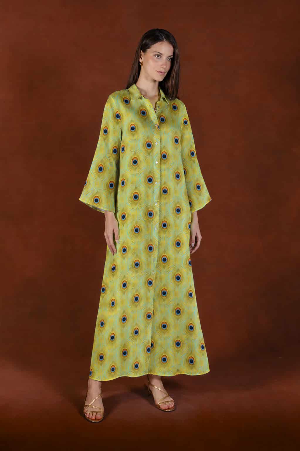 Women's Sacra linen shirt dress yellow - miniatura 2