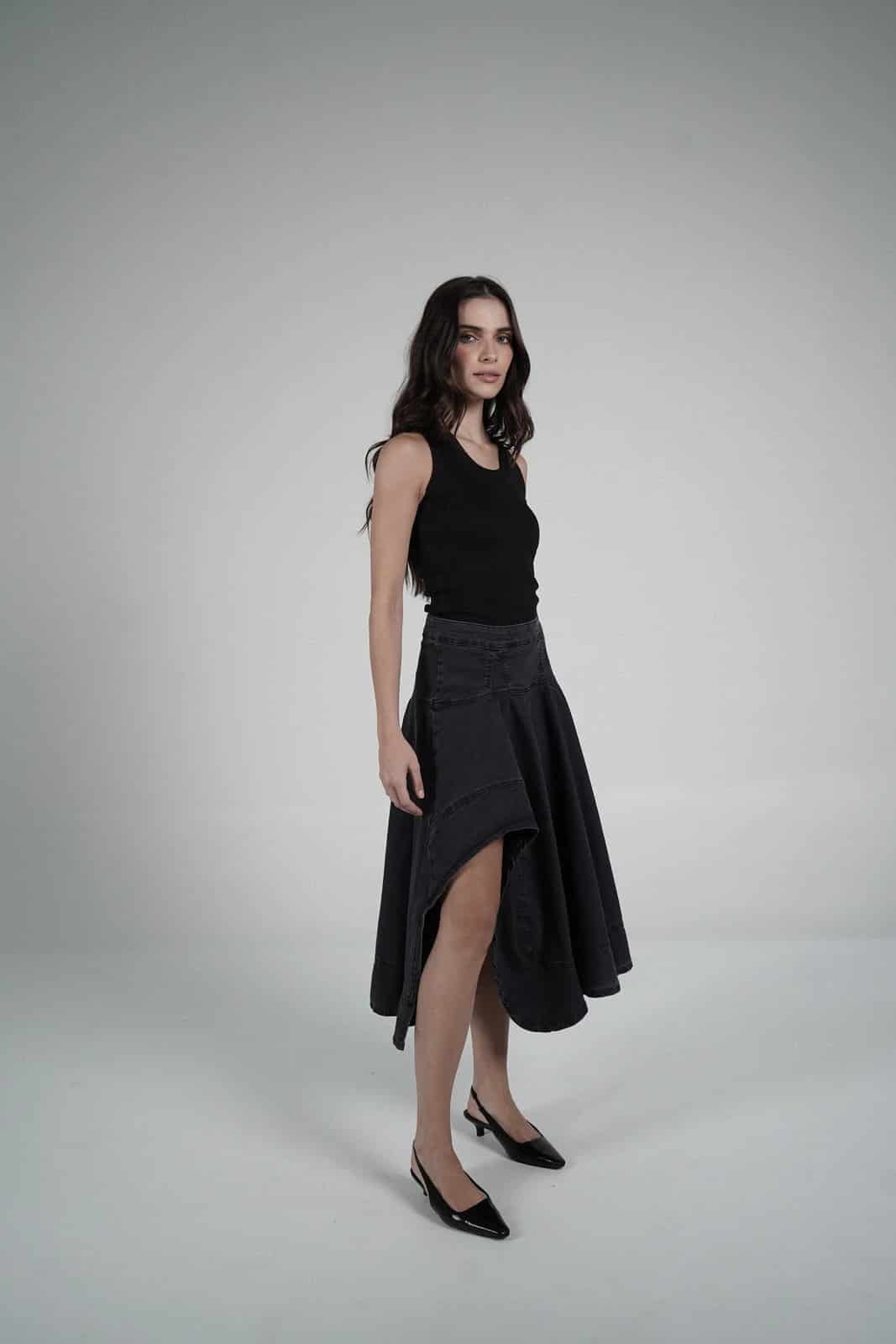 Black asymmetrical skirt - miniatura 2
