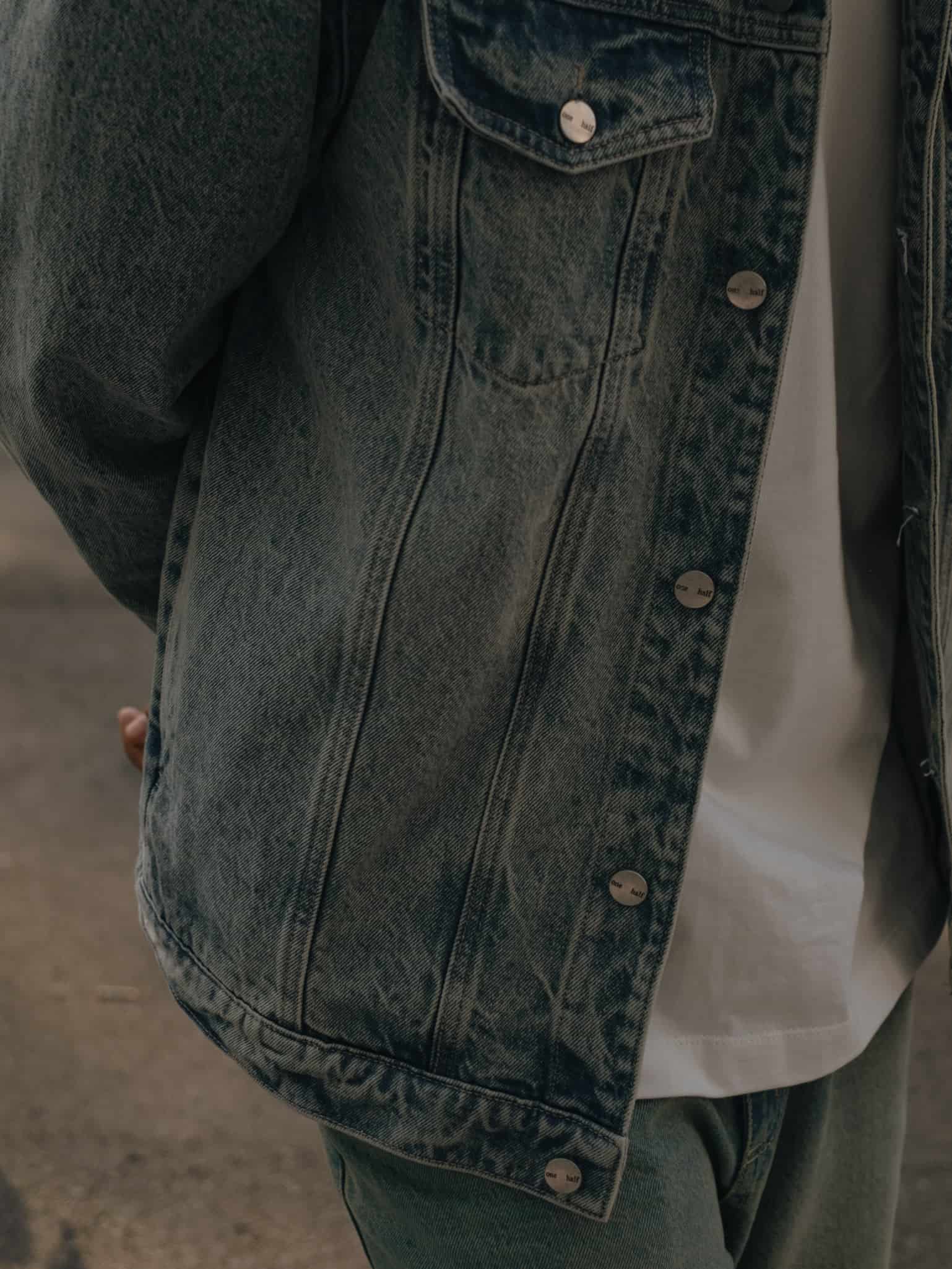 DENIM OVERSIZED JACKET - DIRTY CLEAR BLUE - miniatura 7