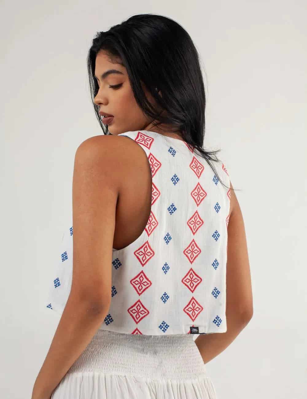 Chaleco Escote en Pico  Grecia blanco+azul+rojo Mujer - miniatura 6