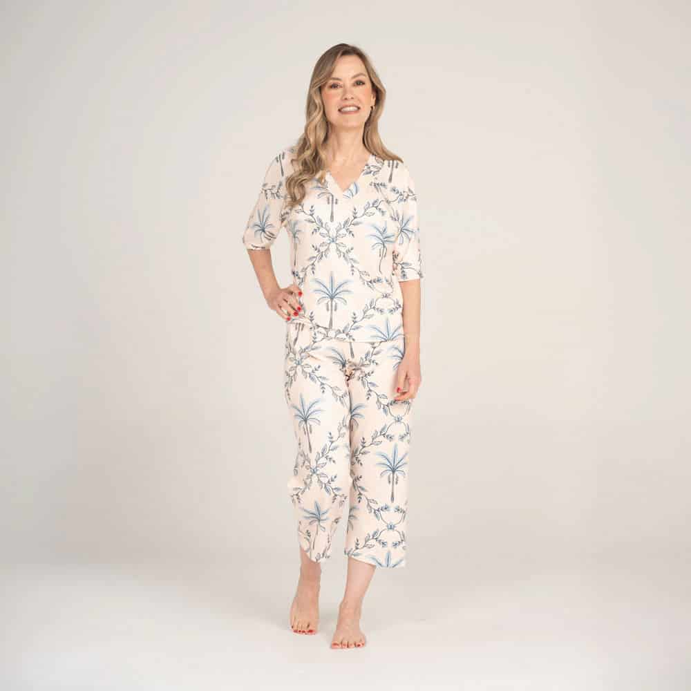 Conjunto de Pijama Pantalón Capri Palma Azul. - miniatura 1