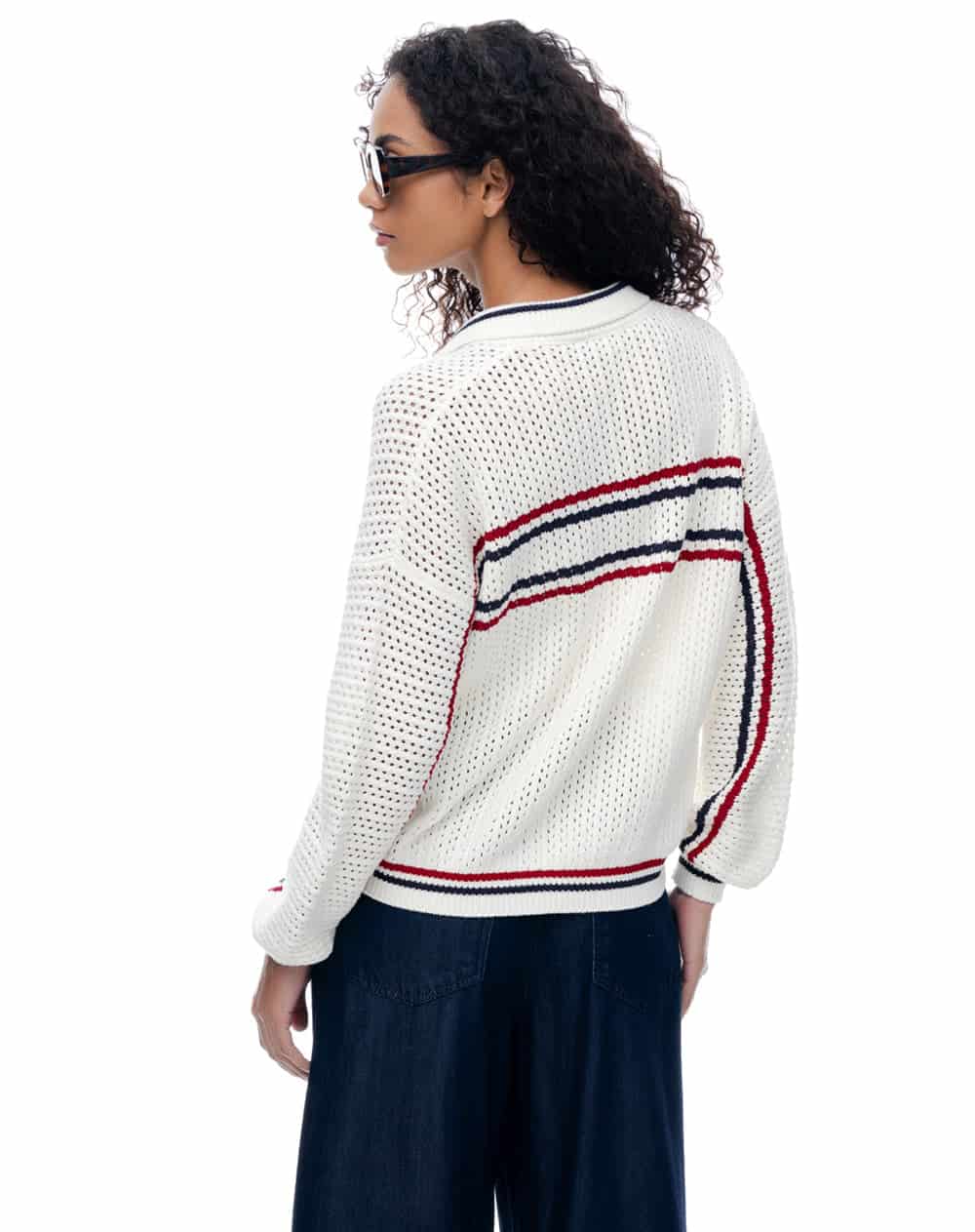 Suéter regular rayas blanco mujer - miniatura 2