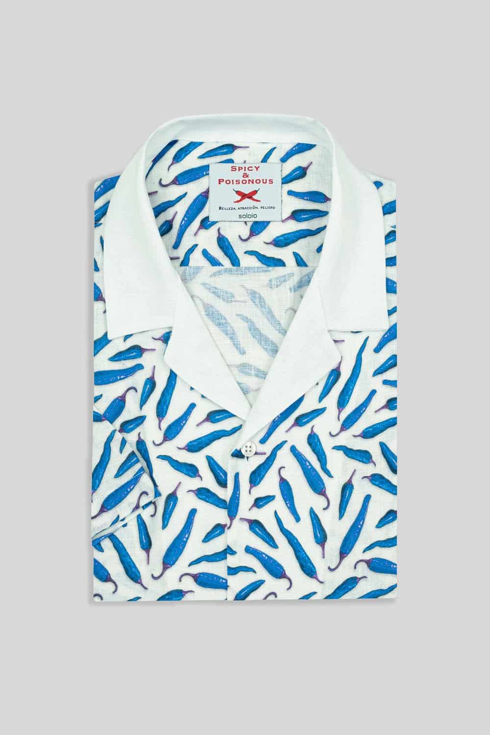 Men's linen shirt blue peppers - miniatura 3