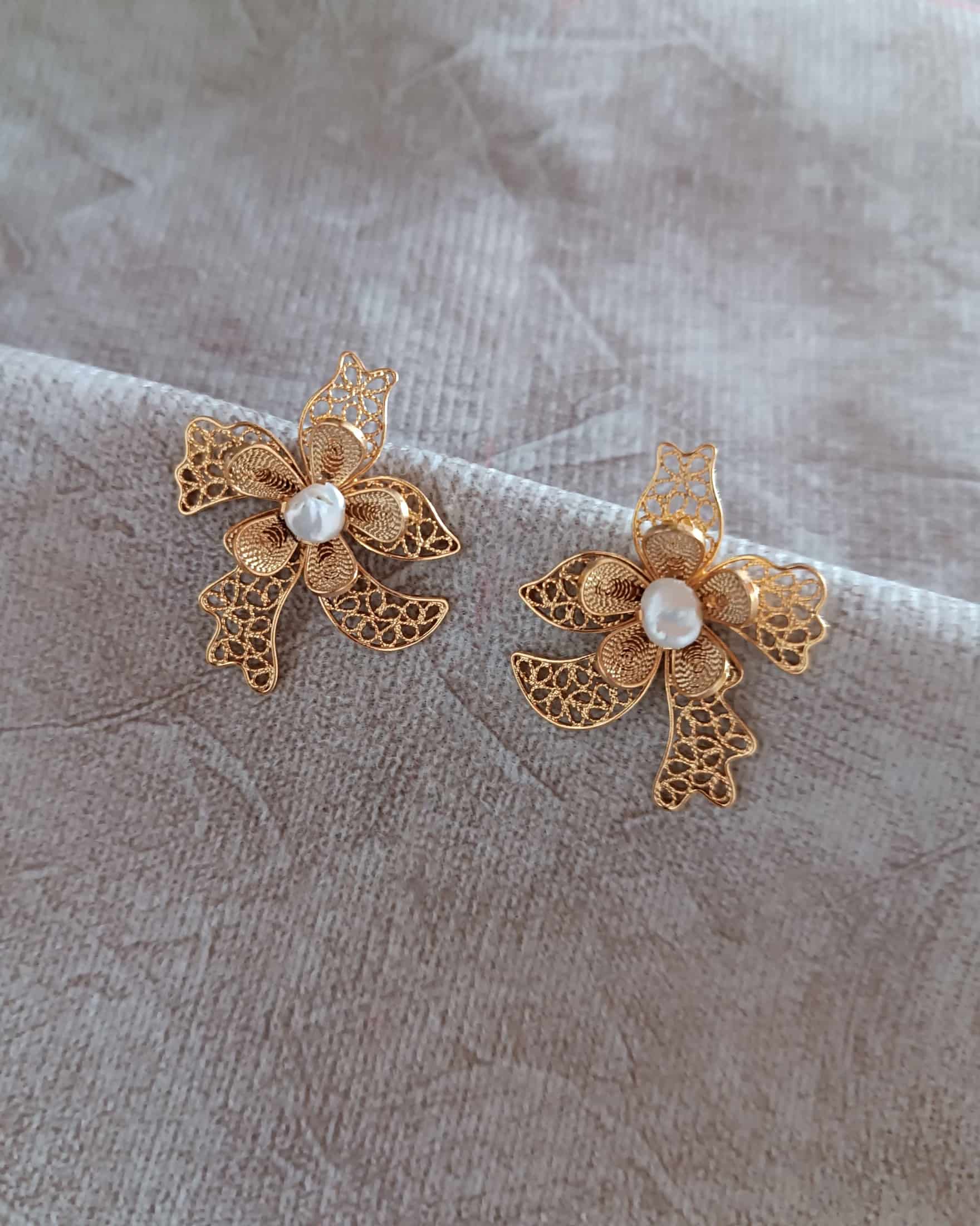 Aretes en filigrana orquídea y perla - miniatura 4