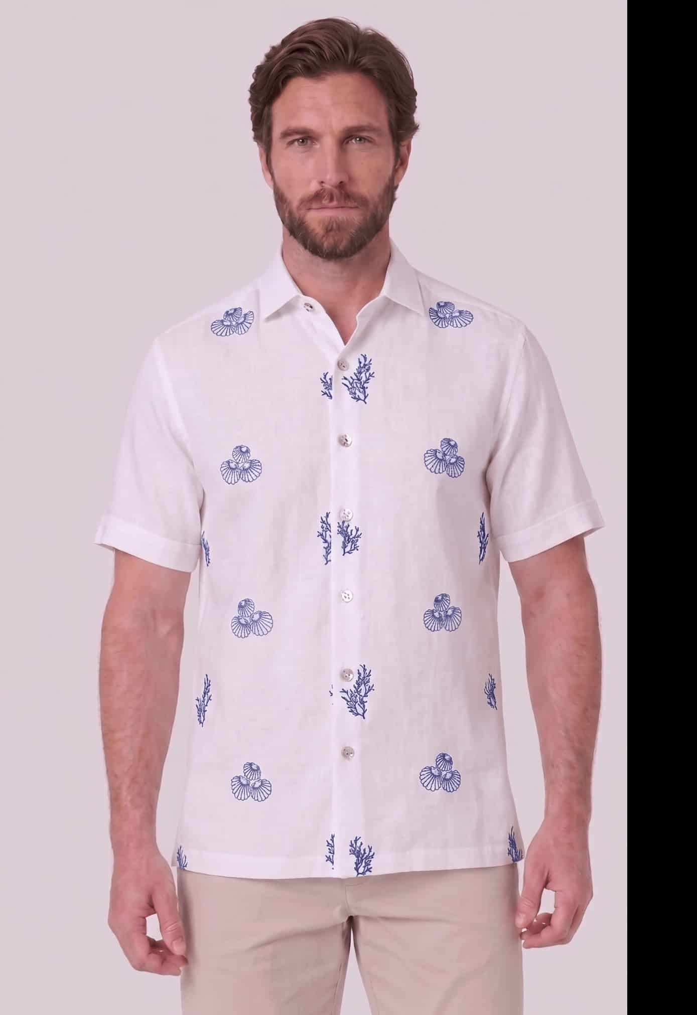Guayabera en lino bordada manga corta para hombre 010125070 - miniatura 1