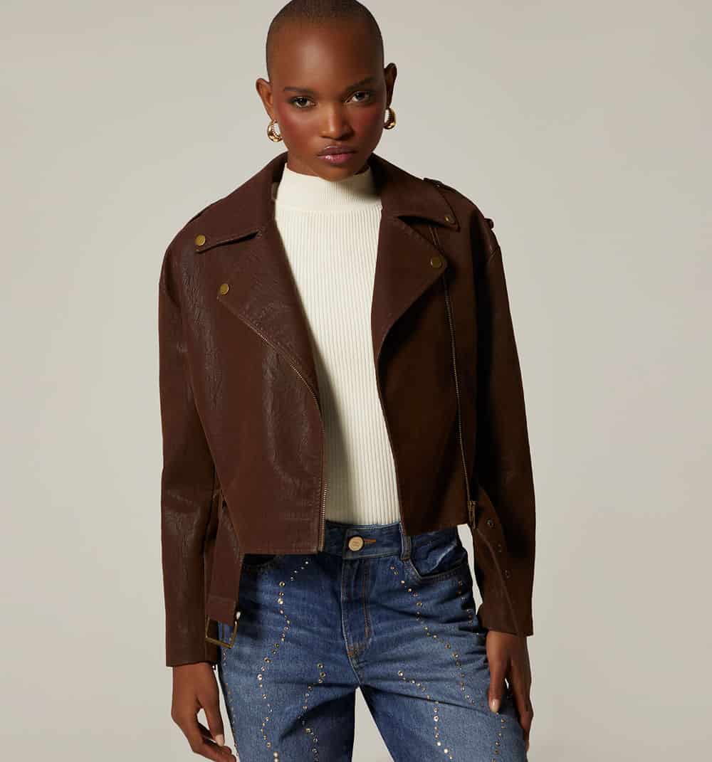 Chaqueta biker con cinturon - miniatura 9