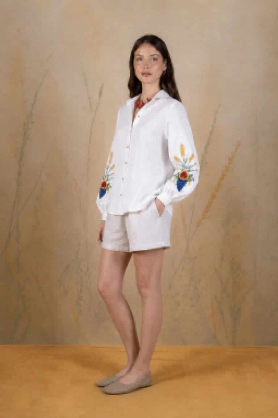 Women's Auctus linen shirt white - miniatura 2