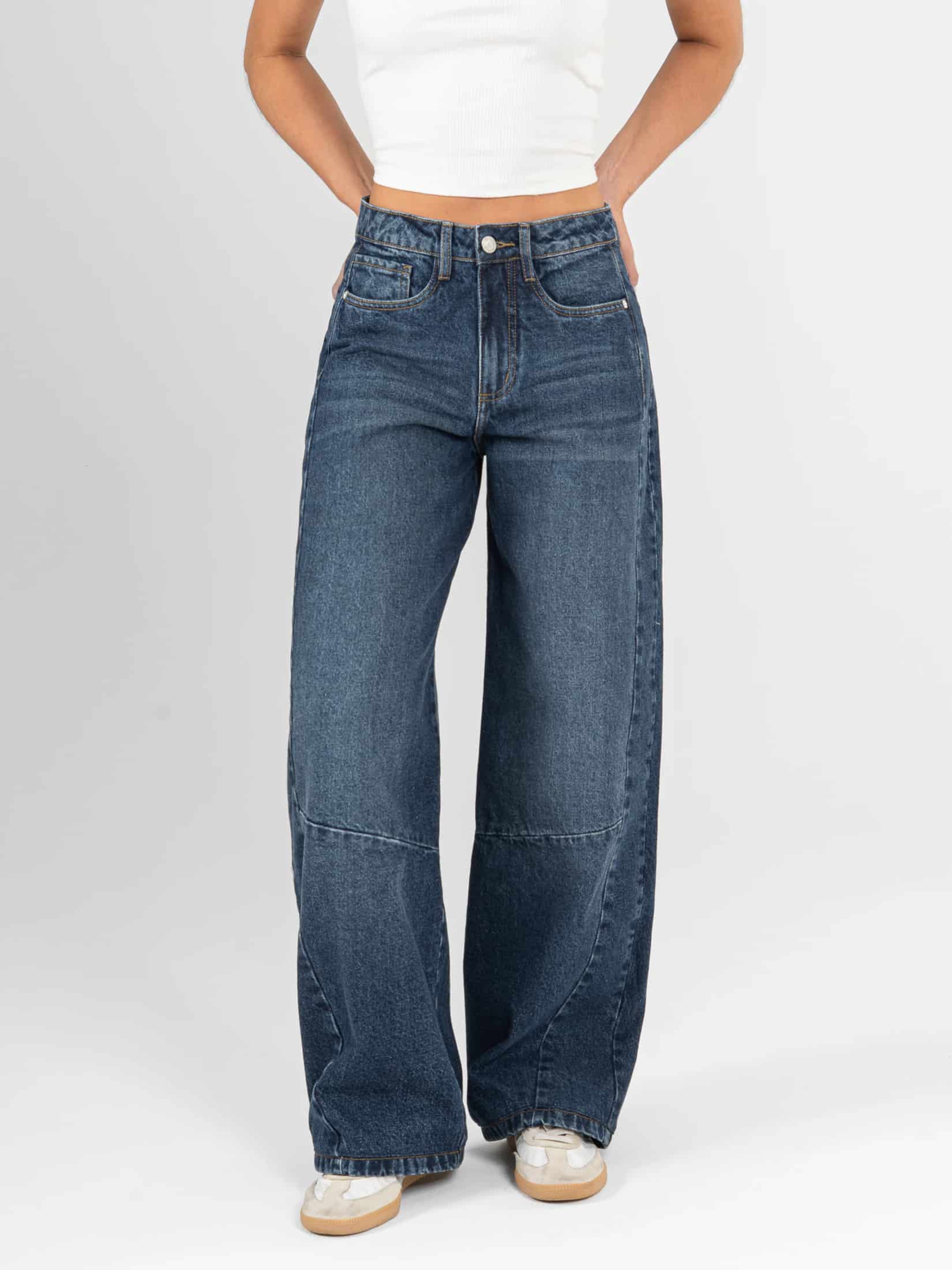Ref: 066447 Jean wide leg, rígido, tiro alto, con cortes, tono azul oscuro - miniatura 1