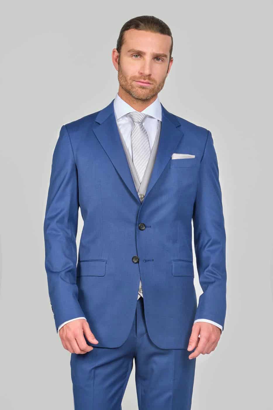 Traje Formal Sobre Medida Paño Tropical Azul Indigo - miniatura 1