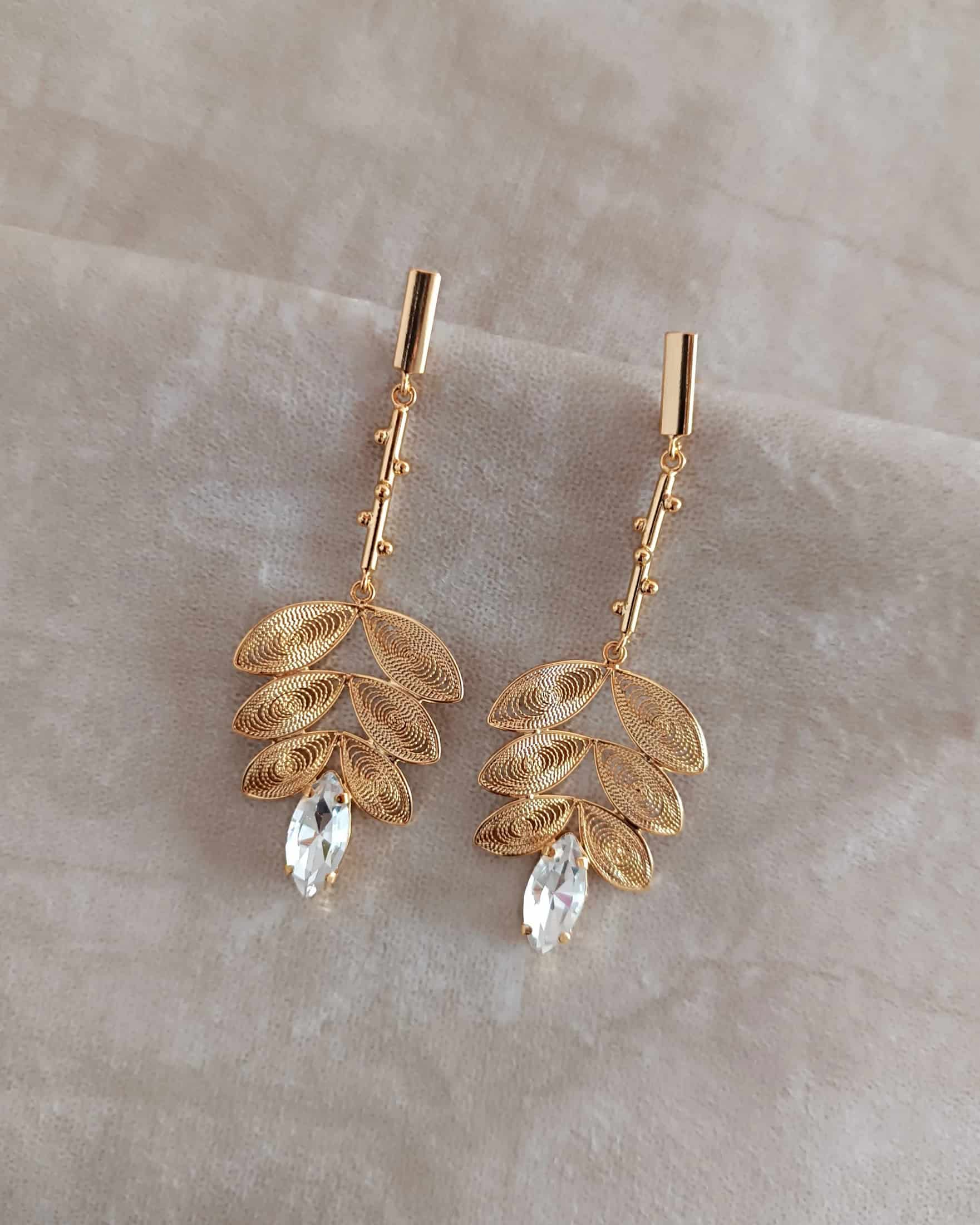 Aretes cristal y hojas, Taliana - miniatura 3