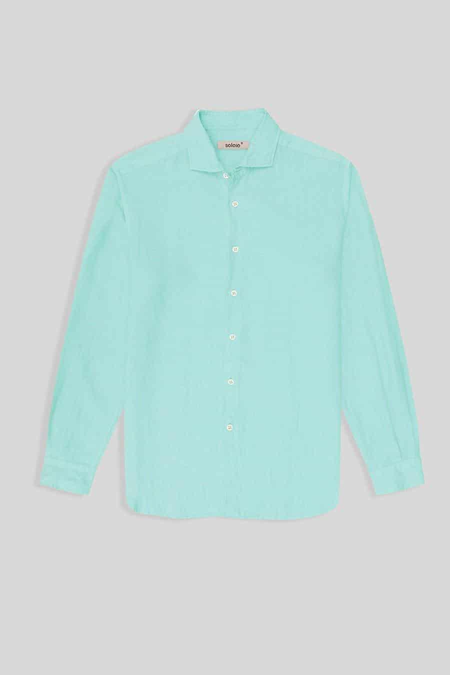 Men's linen shirt aquamarine basic - miniatura 1