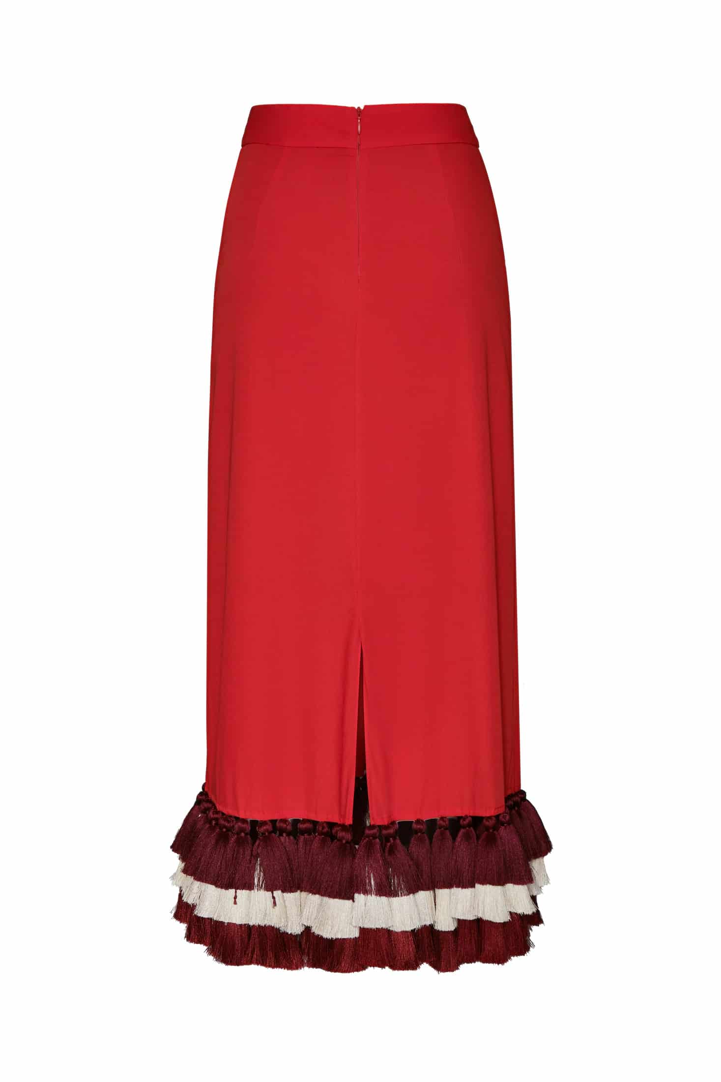 Rocio Cotton Midi Skirt / Red & Handmade Wine Tassels - miniatura 2