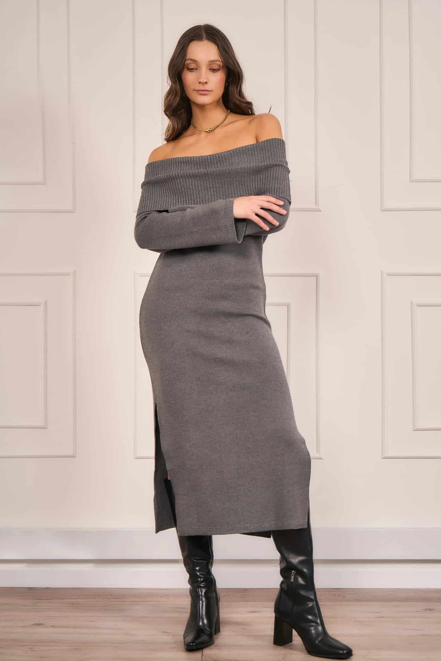 Vestido Off Shoulder Gris Mujer - miniatura 3