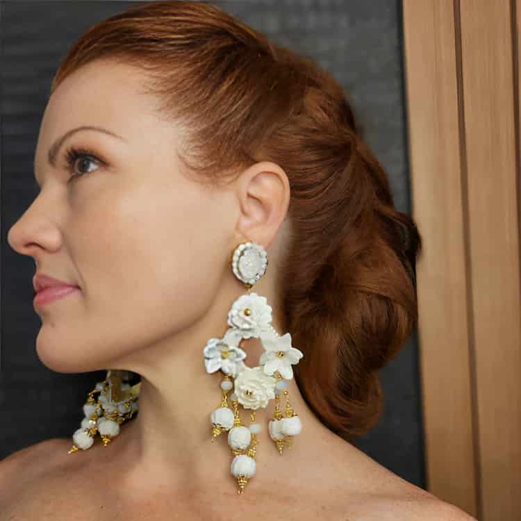 Fiber White Flowers Earrings - miniatura 2