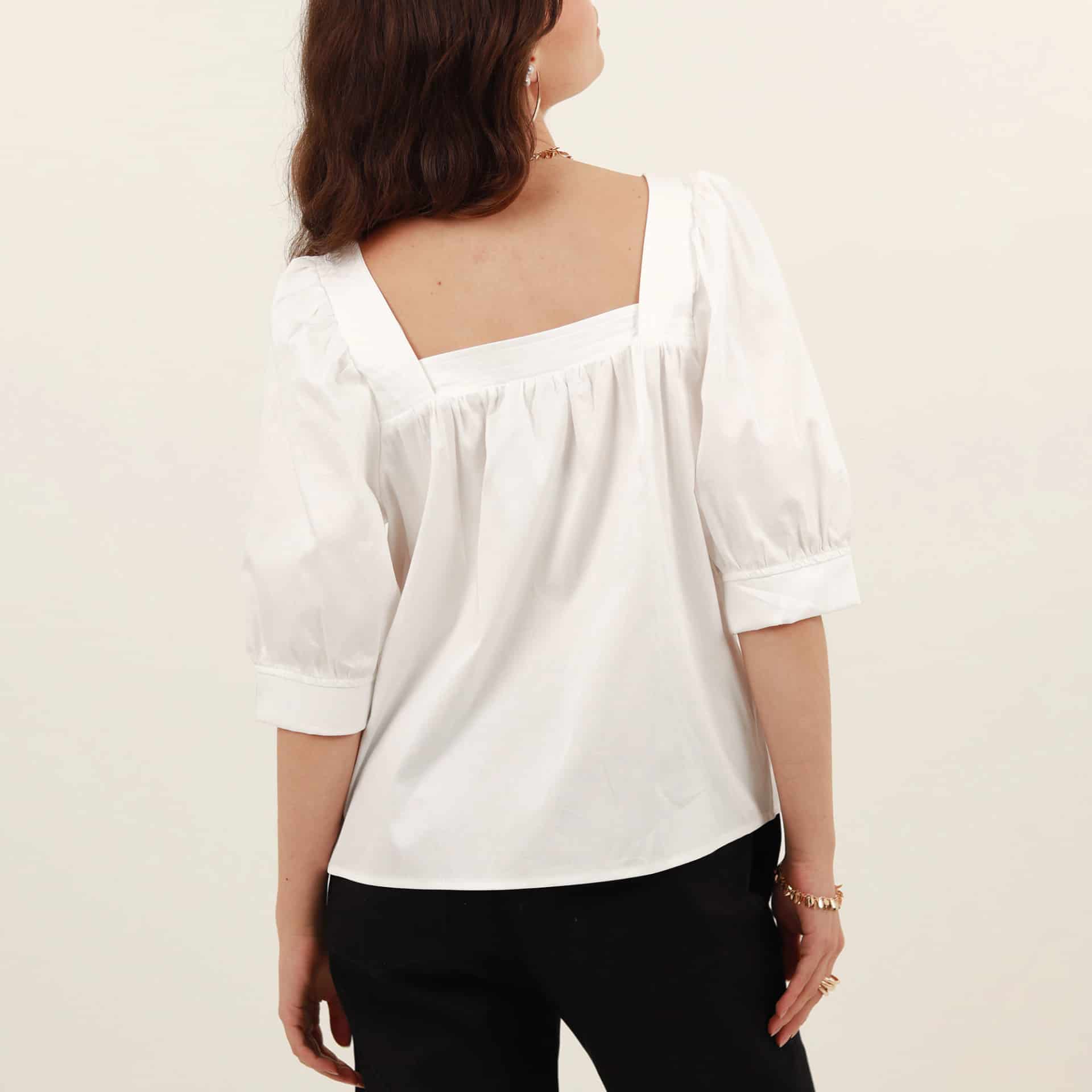 Blusa ancha cuello cuadrado manga globo 3/4 - miniatura 5