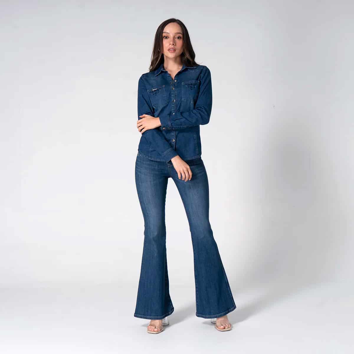 Blusa Denim Slim Cuello Camisero Angela - miniatura 2