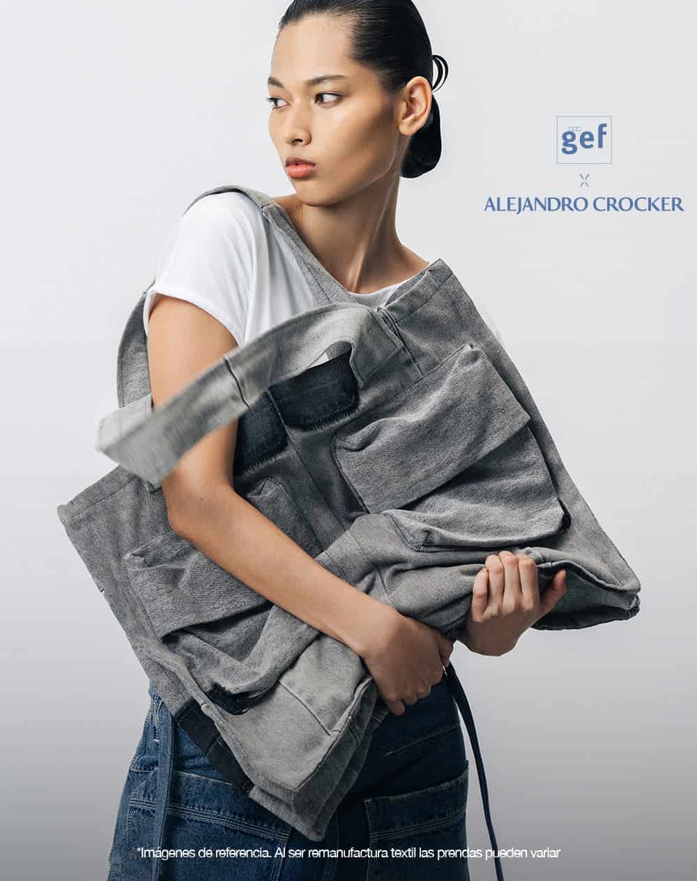 Tote bag denim maxi remanufacturado Gef x Alejandro Crocker mujer - miniatura 1