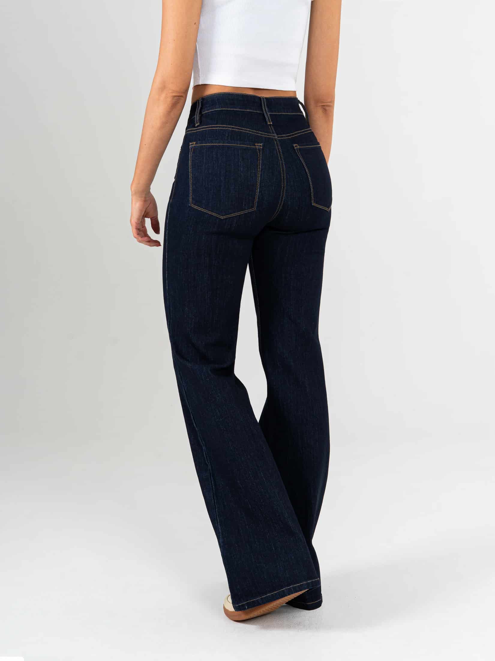 Ref: 065687 Jean flare stretch, bota ancha, tiro alto, tono azul oscuro. - miniatura 2