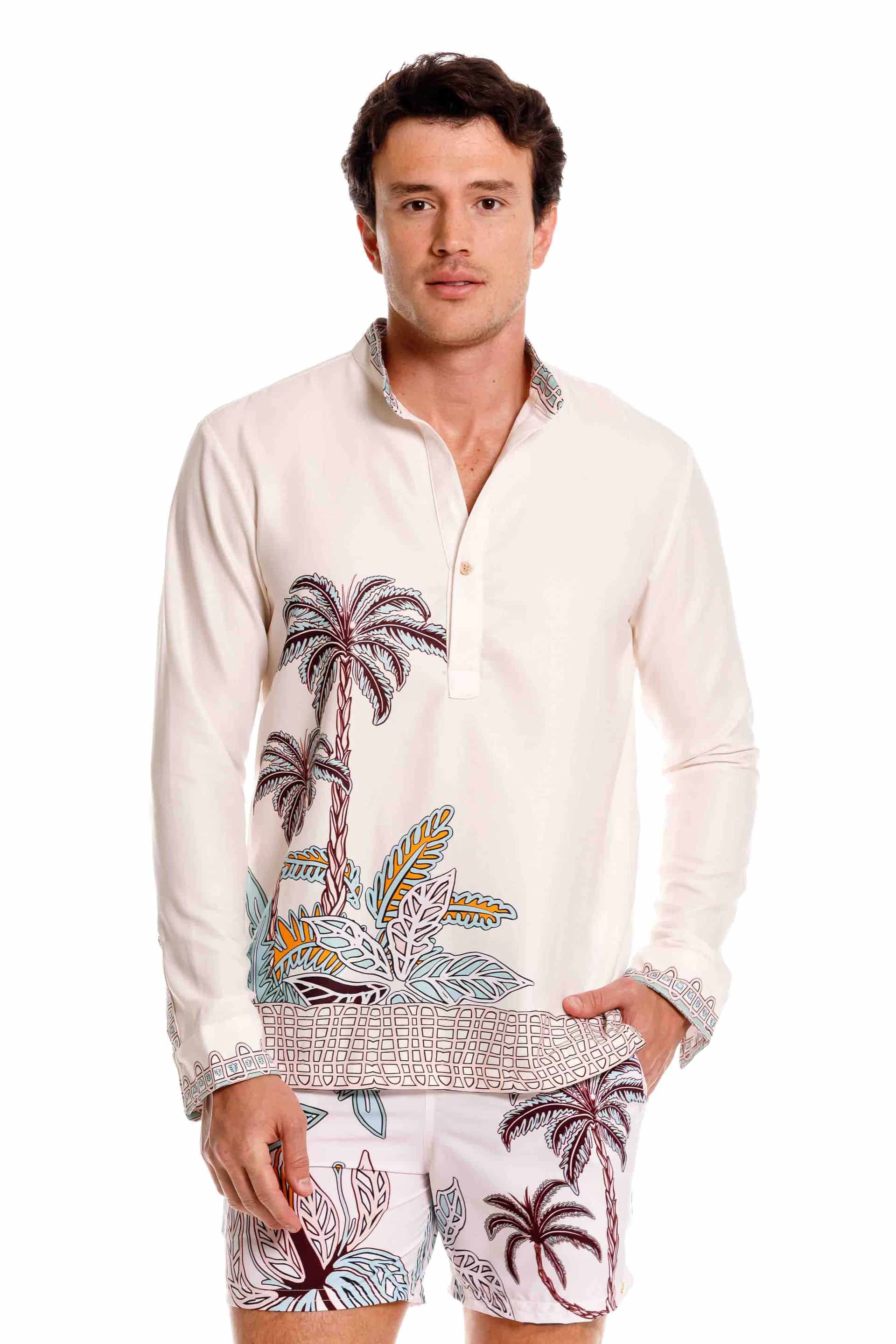 Camisa Nerú Hombre Maxipalms Beige - miniatura 1