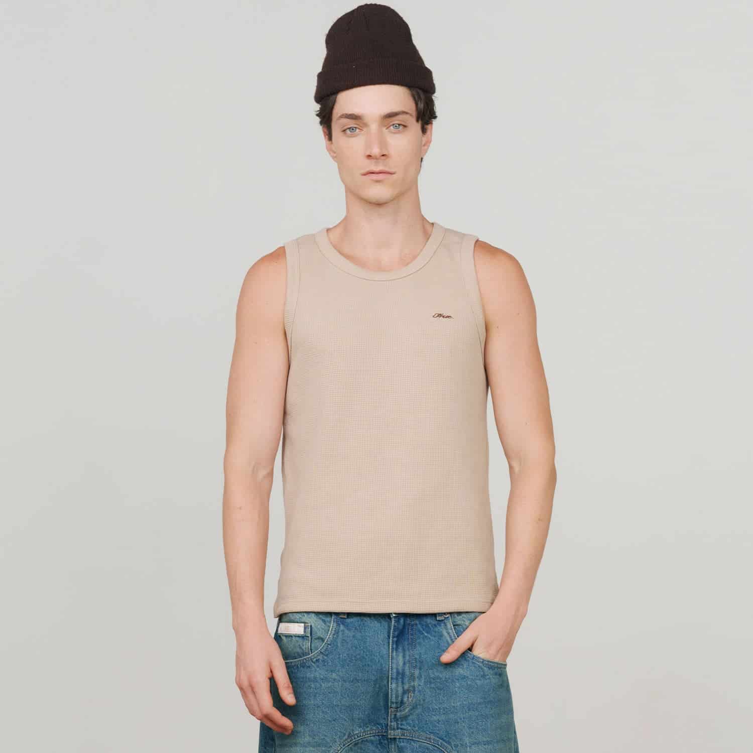Textured Sleeveless T-Shirt - Sand - miniatura 3
