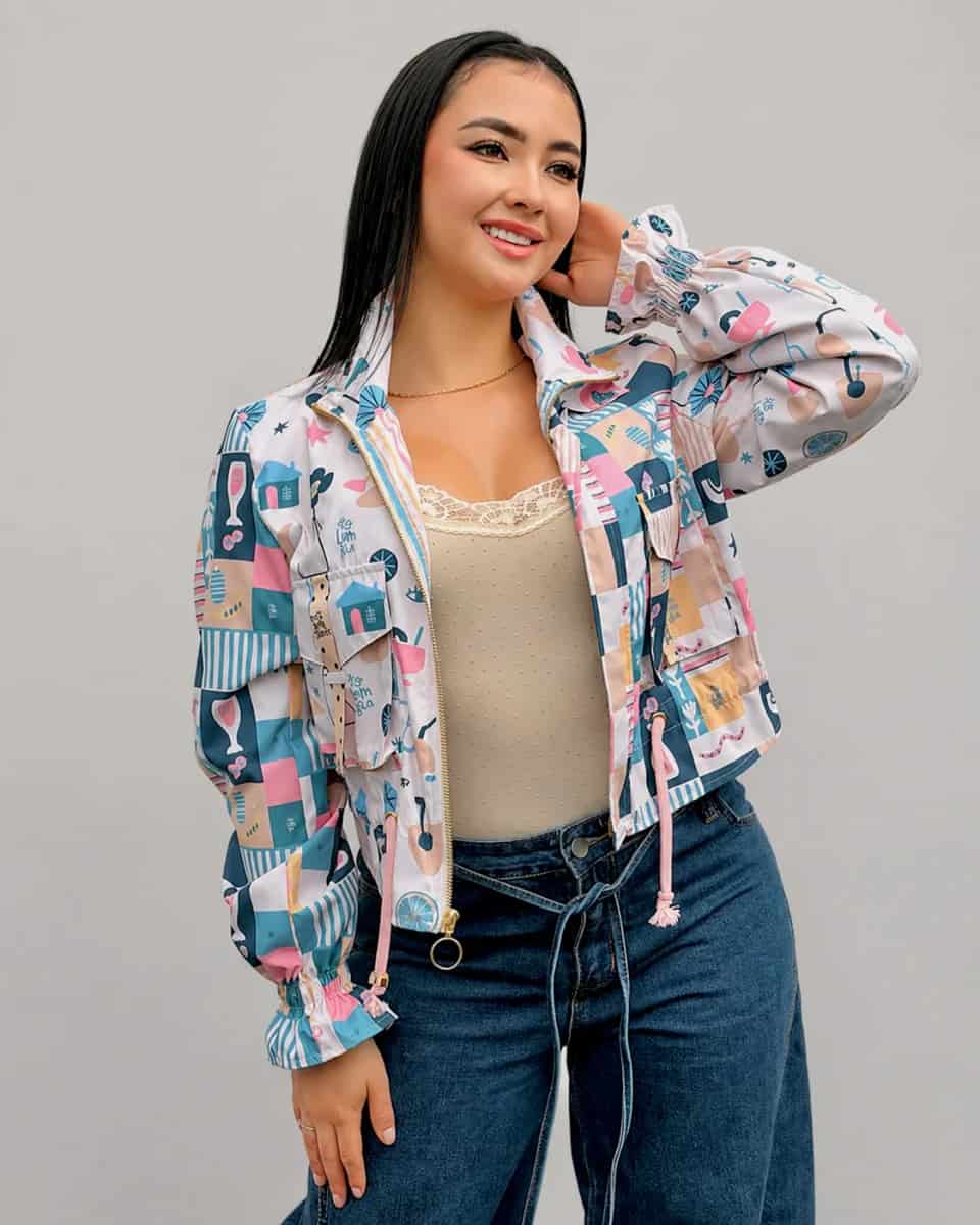 Chaqueta corta estampada crema - miniatura 2