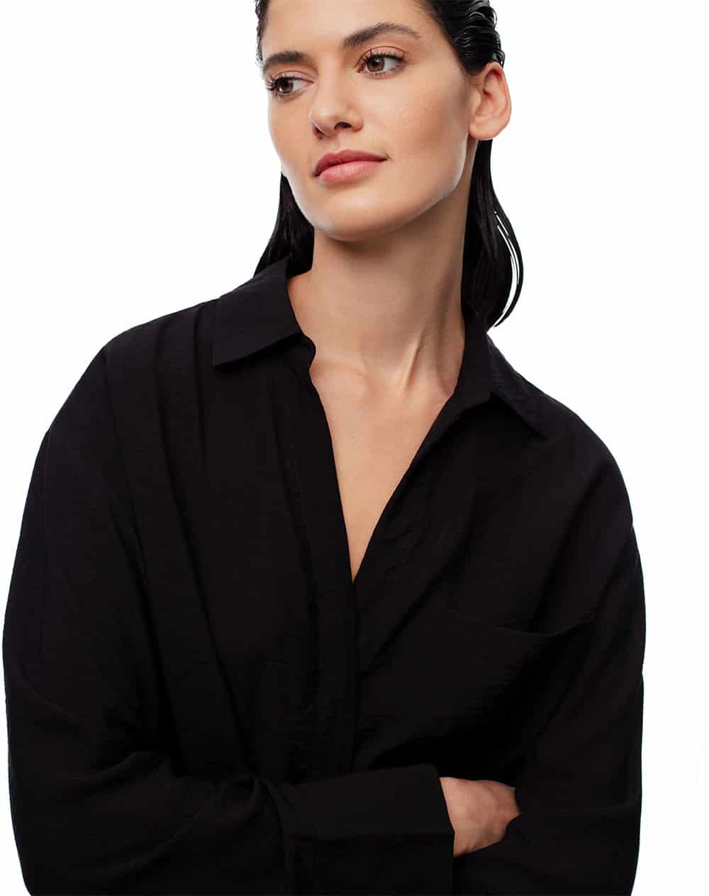 Camisa manga larga regular negra mujer - miniatura 3