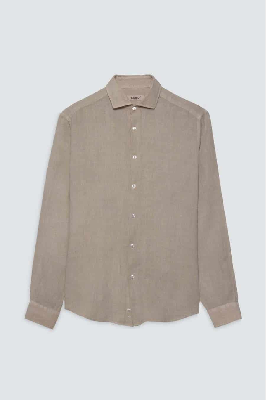 men’s linen shirt dark beige - miniatura 1