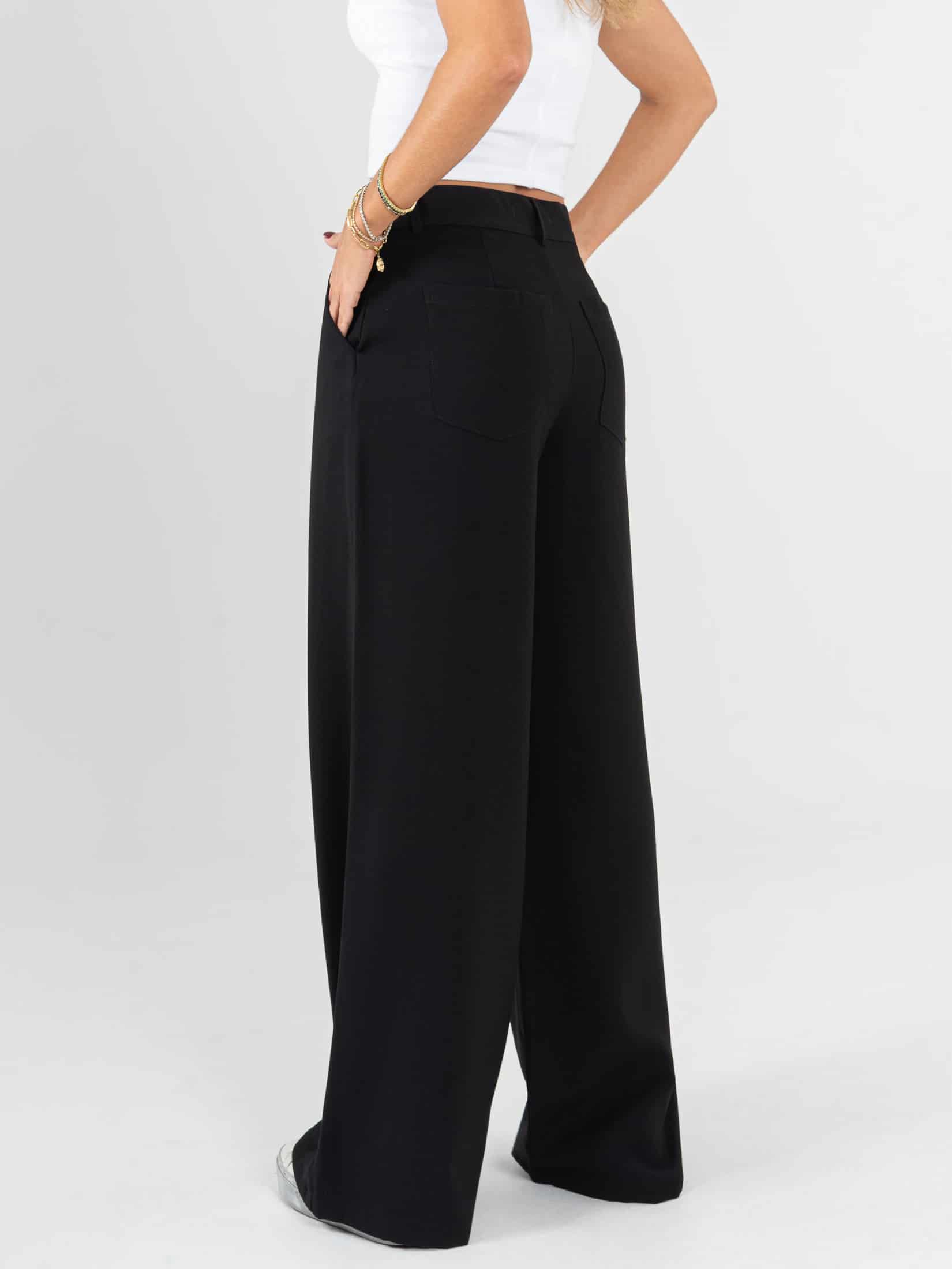 Ref: 0620601 Pantalón palazzo, tejido plano liviano, tiro alto, tono negro - miniatura 2