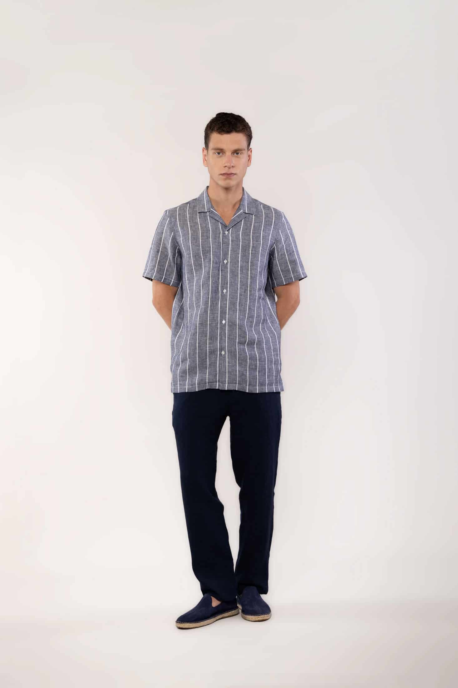 Men's linen shirt striped gray - miniatura 4