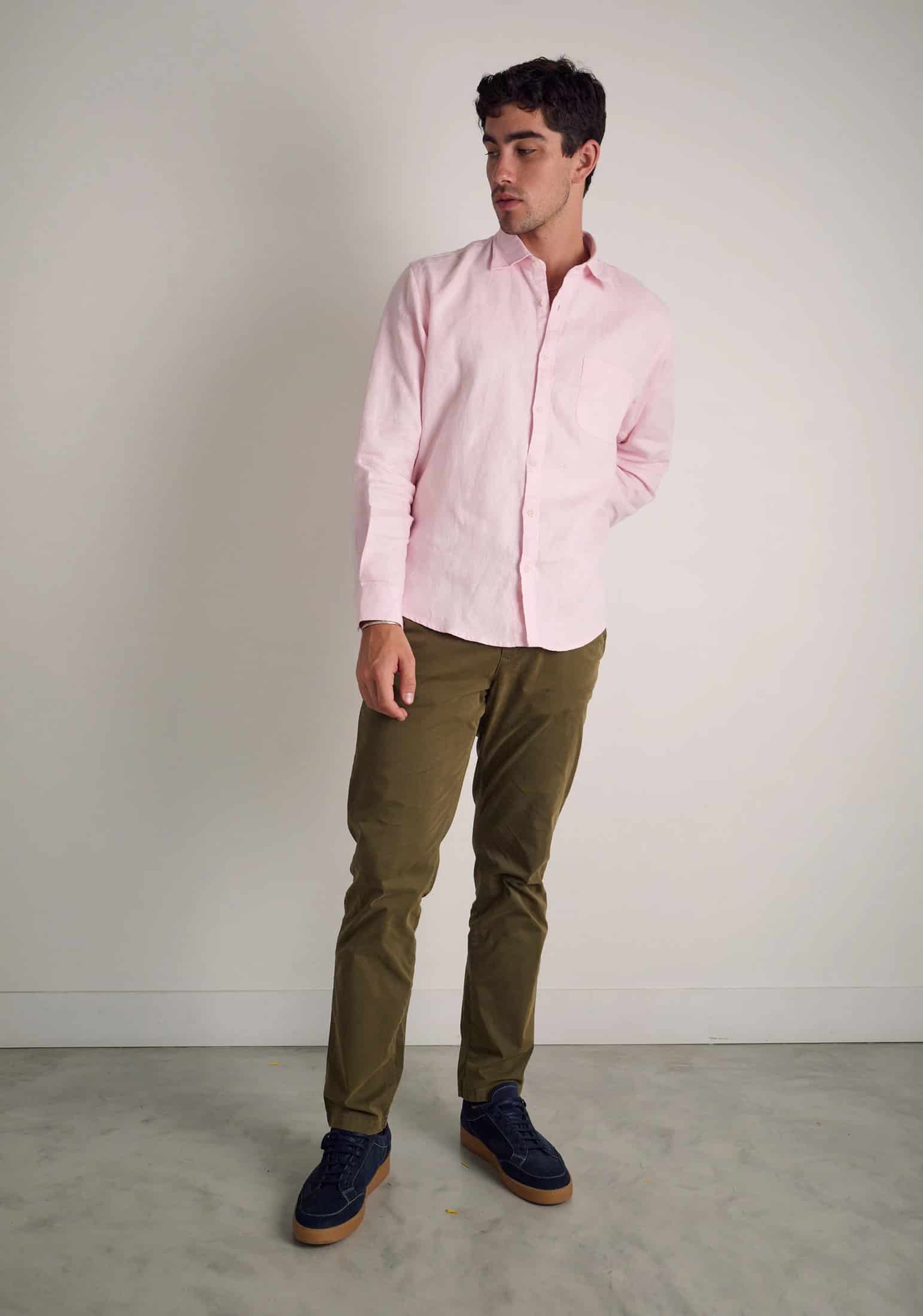 Camisa H CI Lino Unicolor Bols Rosado Claro - miniatura 3